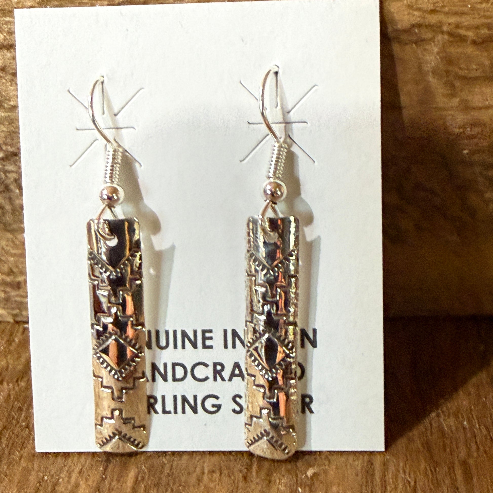 Navajo Handmade Florence Tahe Signed Sterling Silver Wire Earrings 1.75 Drop Wild West Boho
