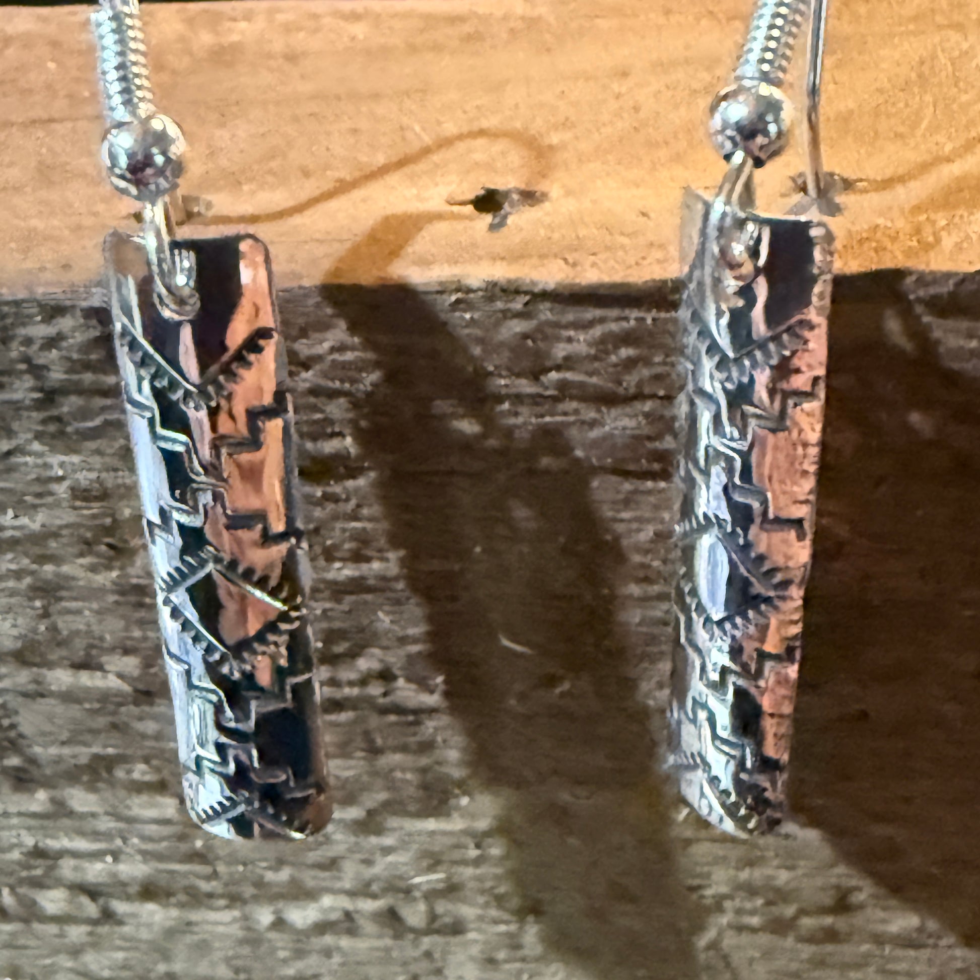 Navajo Handmade Florence Tahe Signed Sterling Silver Wire Earrings 1.75 Drop Wild West Boho
