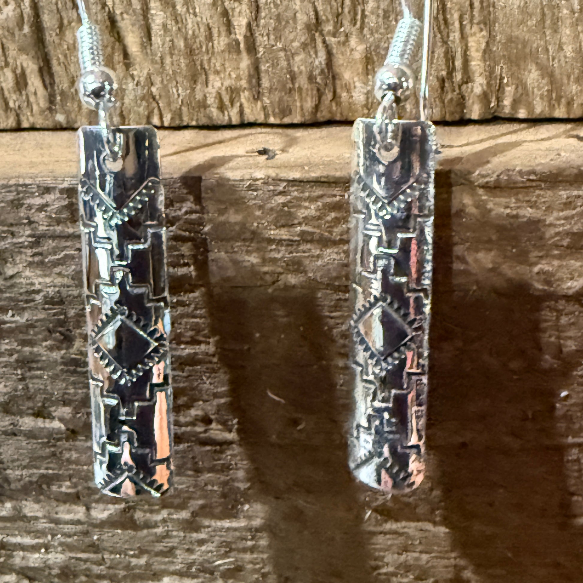 Navajo Handmade Florence Tahe Signed Sterling Silver Wire Earrings 1.75 Drop Wild West Boho