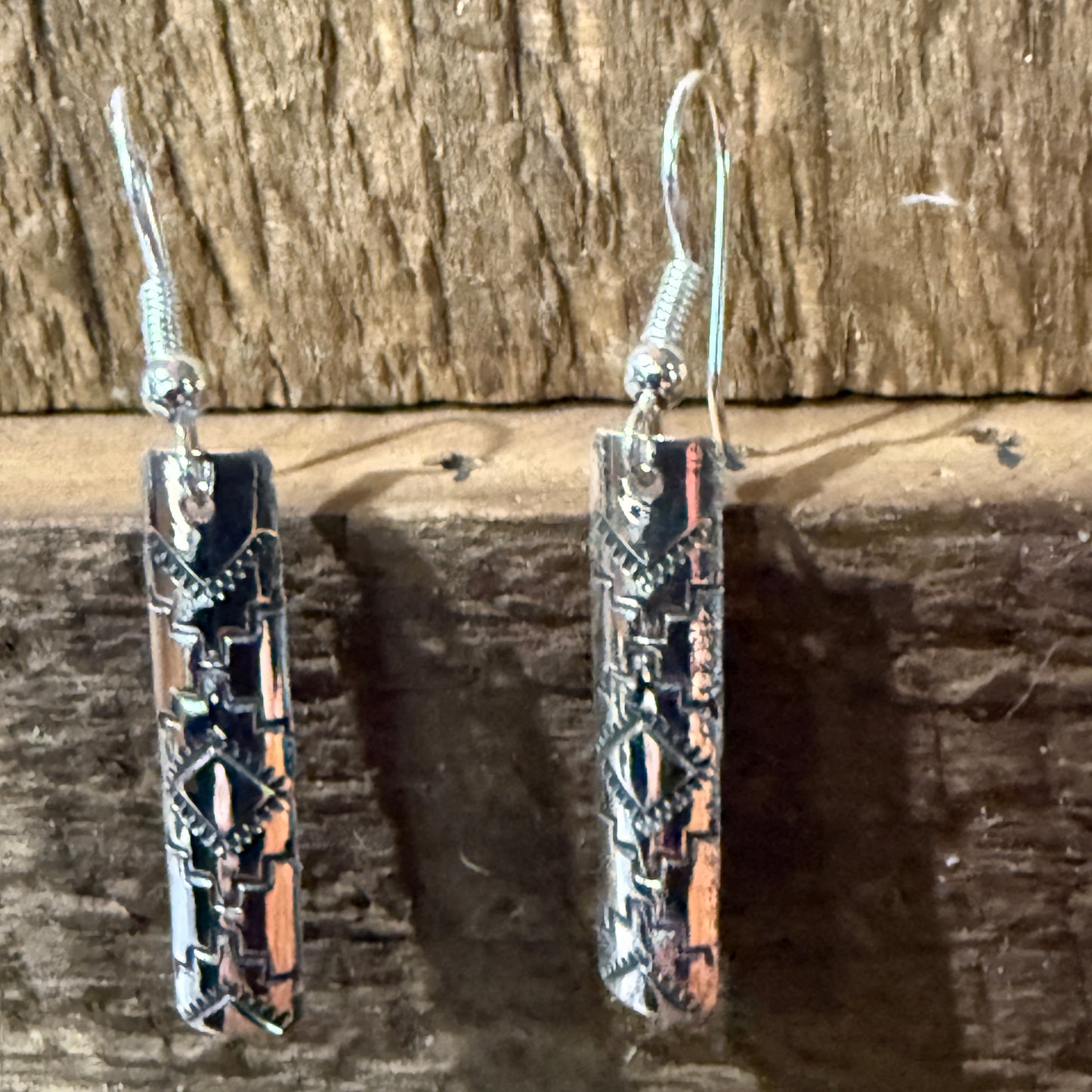 Navajo Handmade Florence Tahe Signed Sterling Silver Wire Earrings 1.75 Drop Wild West Boho