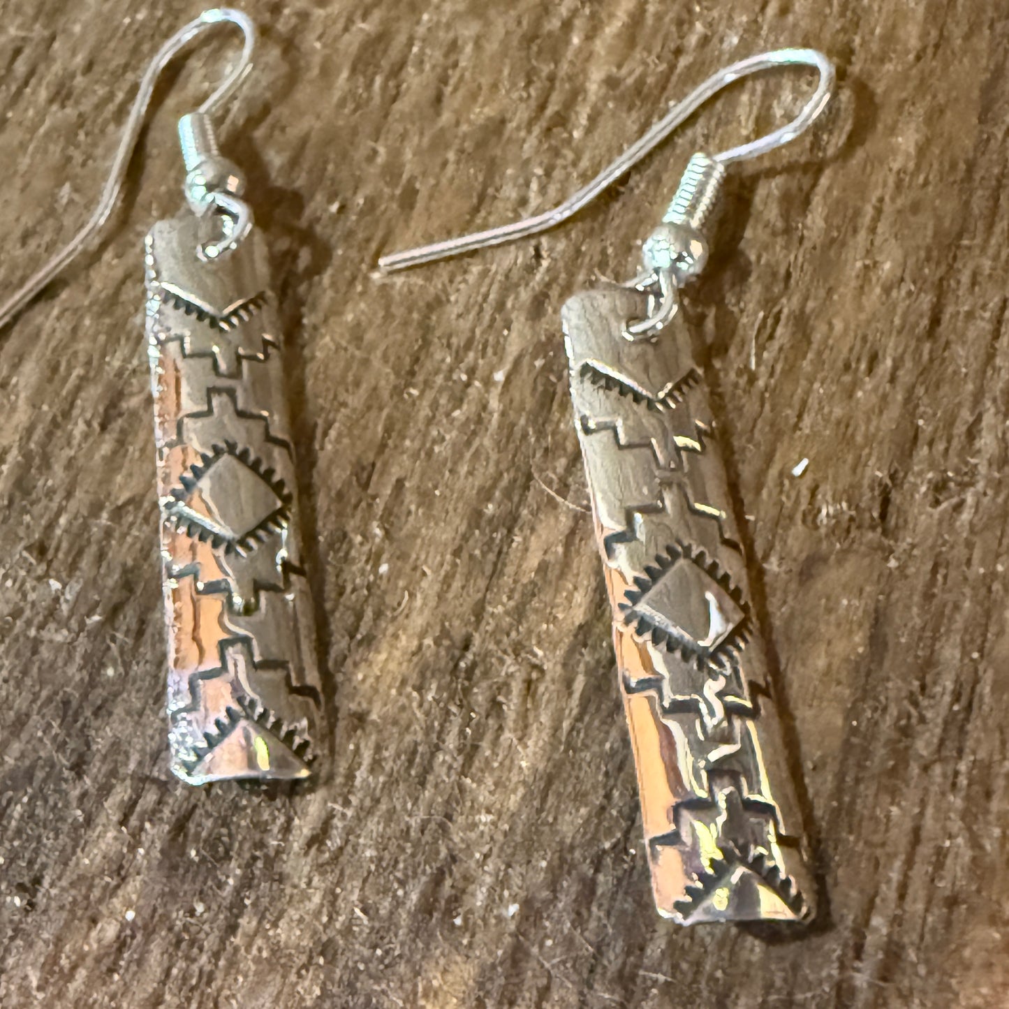 Navajo Handmade Florence Tahe Signed Sterling Silver Wire Earrings 1.75 Drop Wild West Boho