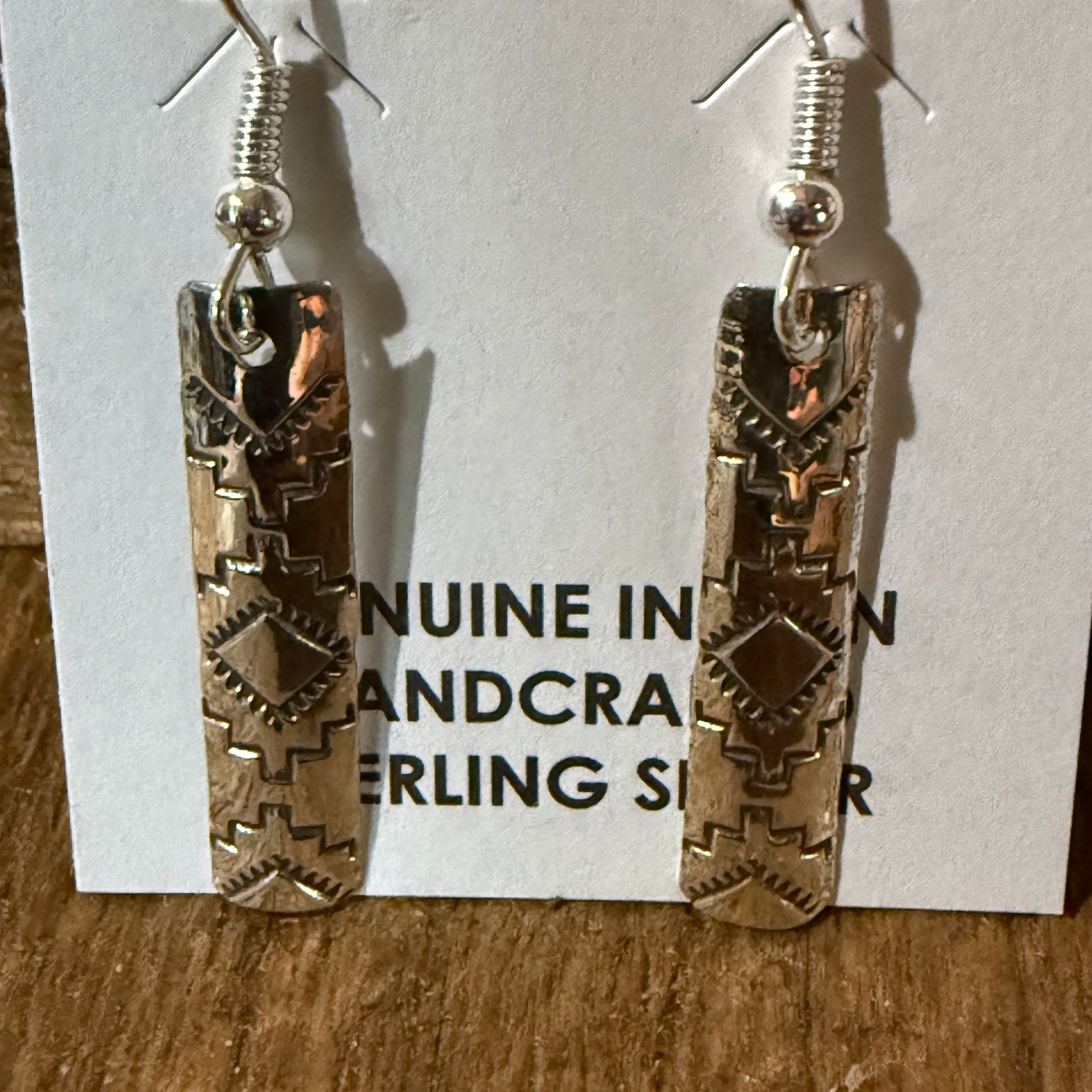 Navajo Handmade Florence Tahe Signed Sterling Silver Wire Earrings 1.75 Drop Wild West Boho