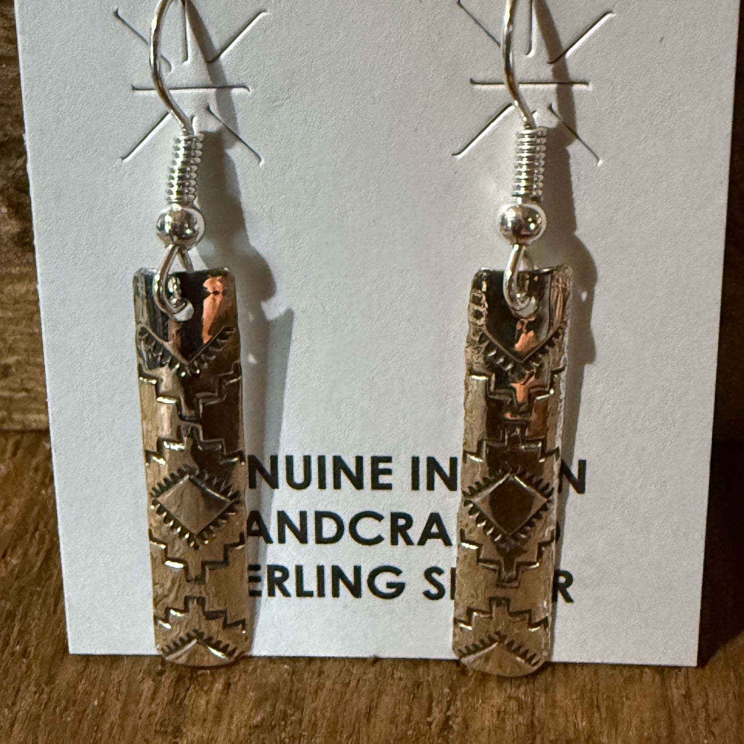 Navajo Handmade Florence Tahe Signed Sterling Silver Wire Earrings 1.75 Drop Wild West Boho