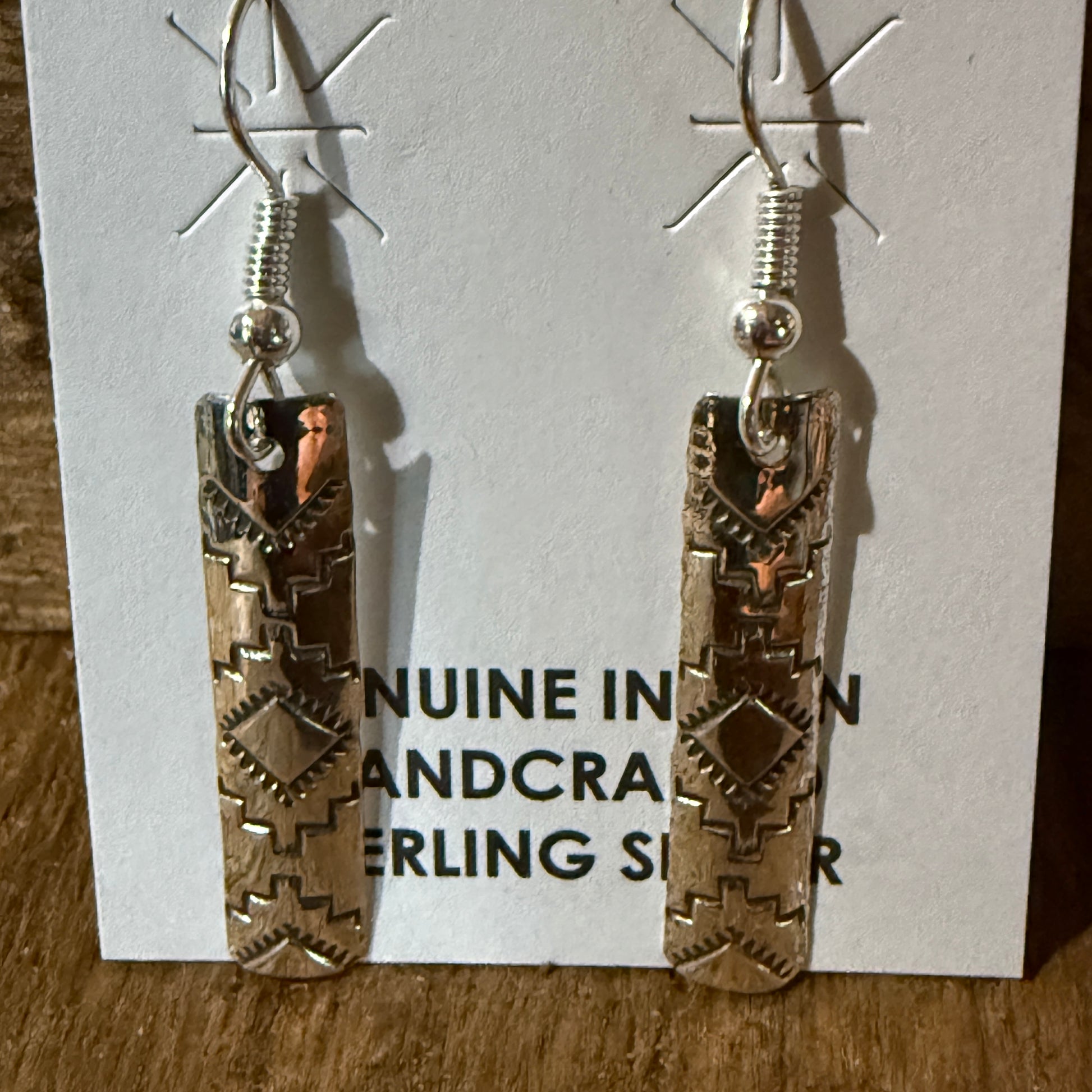 Navajo Handmade Florence Tahe Signed Sterling Silver Wire Earrings 1.75 Drop Wild West Boho