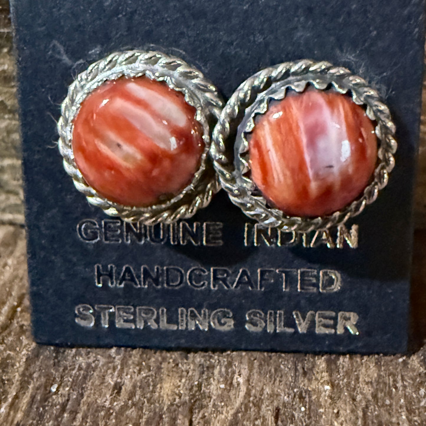 Navajo Handmade Spiny Oyster Gemstone Sterling Silver Signed Stud Earrings Wild West Boho