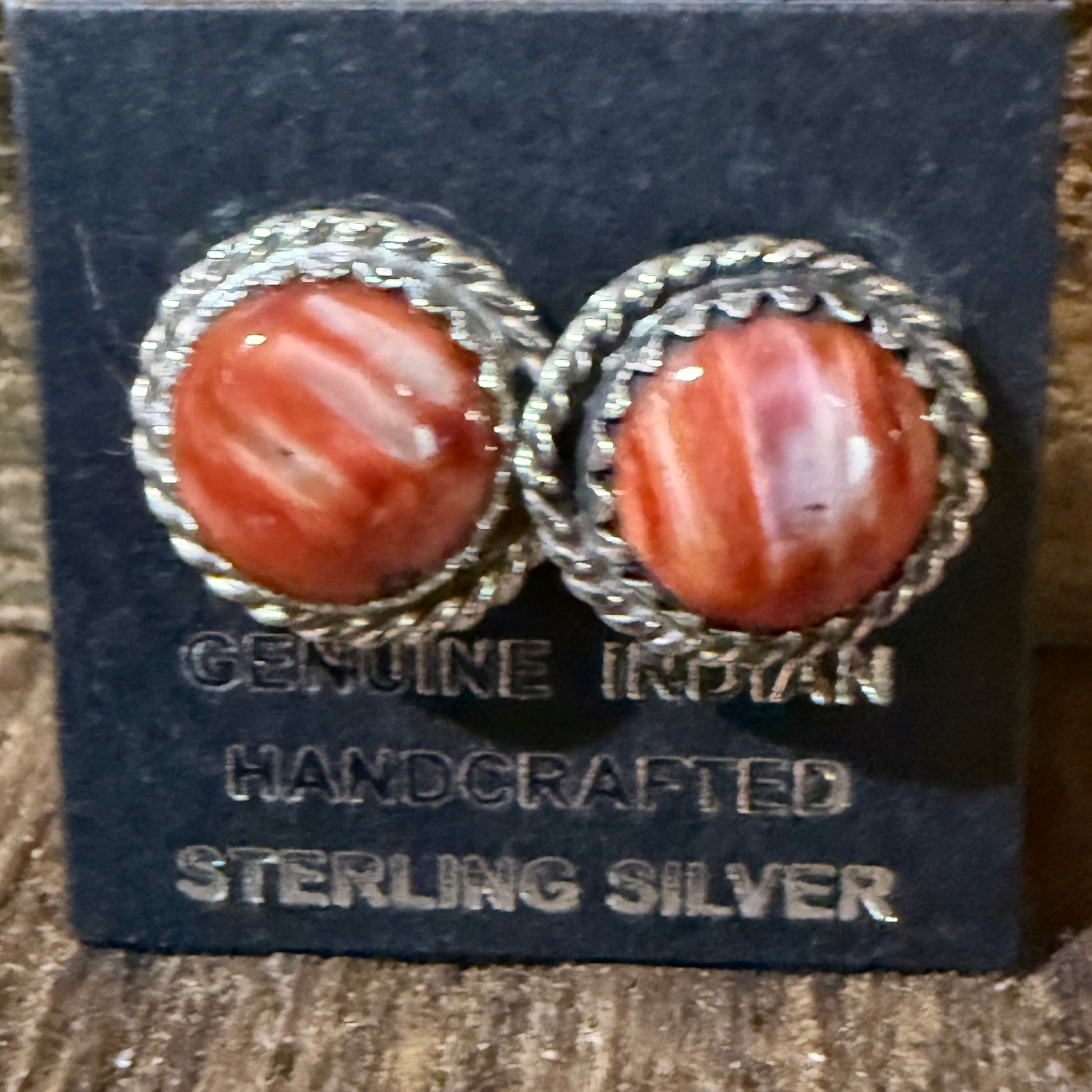 Navajo Handmade Spiny Oyster Gemstone Sterling Silver Signed Stud Earrings Wild West Boho