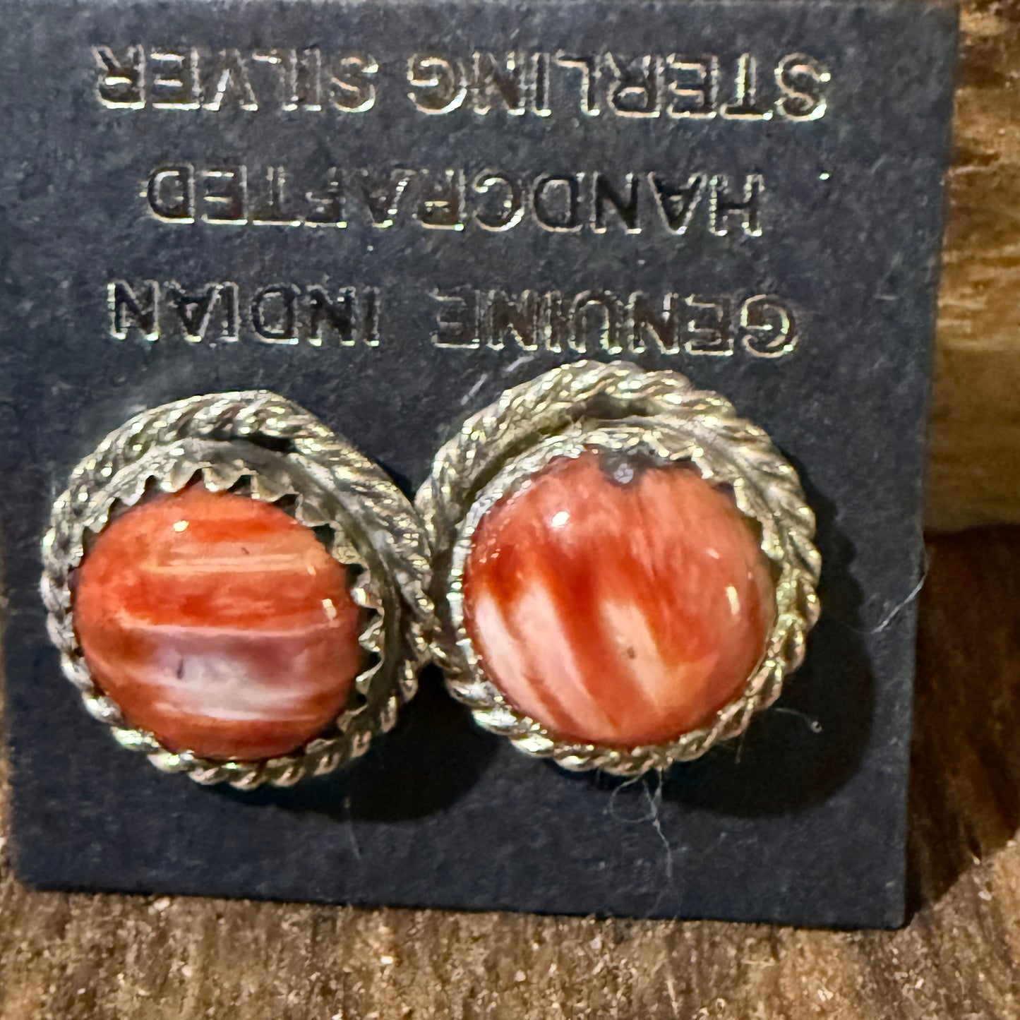 Navajo Handmade Spiny Oyster Gemstone Sterling Silver Signed Stud Earrings Wild West Boho