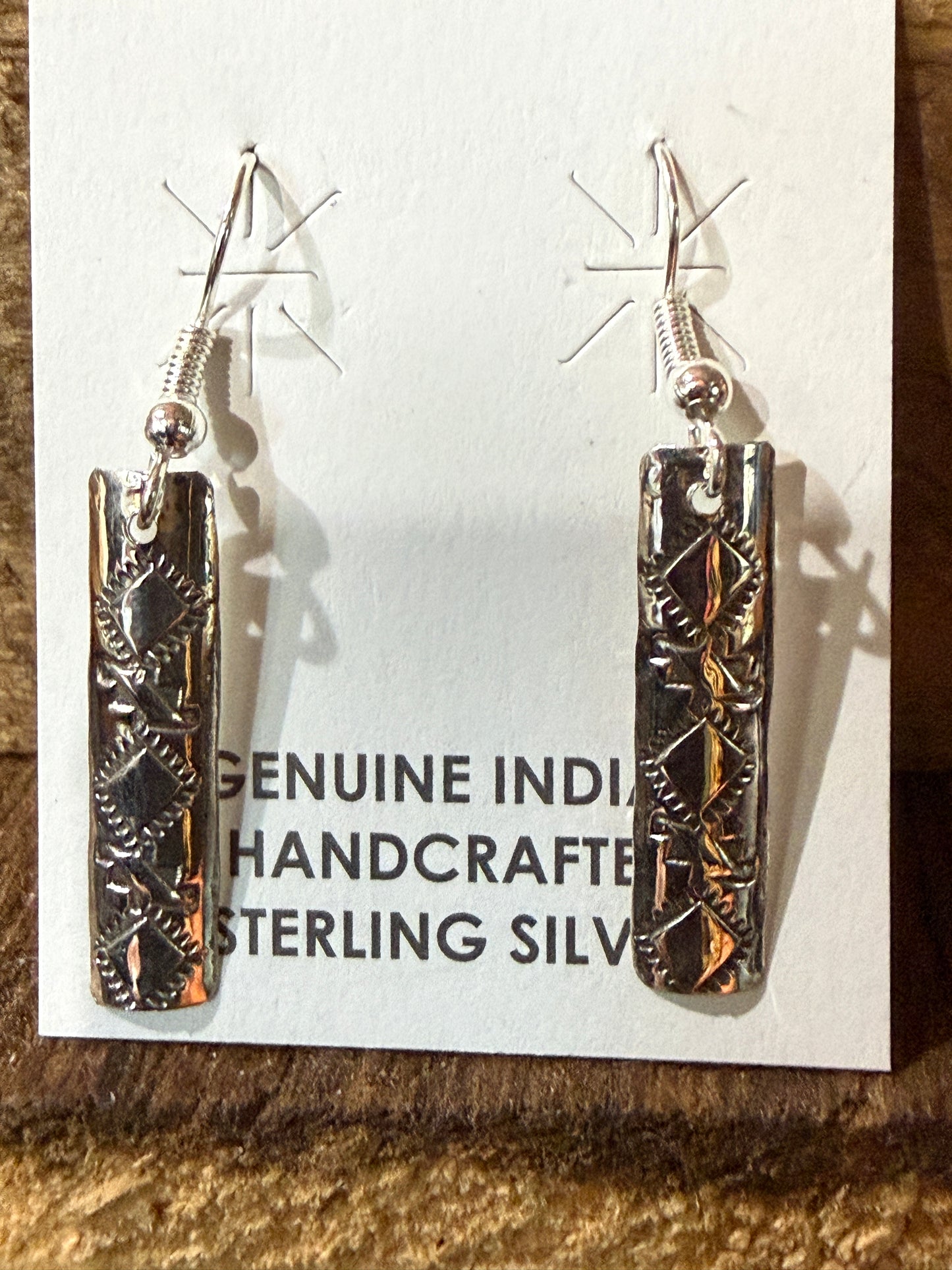 Navajo Handmade Florence Tahe Wire Earrings Sterling Silver 1.75 Inch Drop Wild West Boho