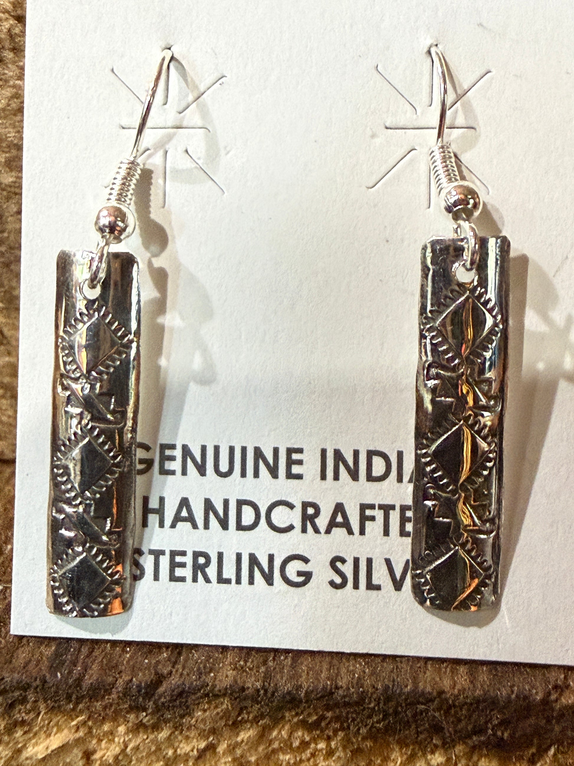 Navajo Handmade Florence Tahe Wire Earrings Sterling Silver 1.75 Inch Drop Wild West Boho