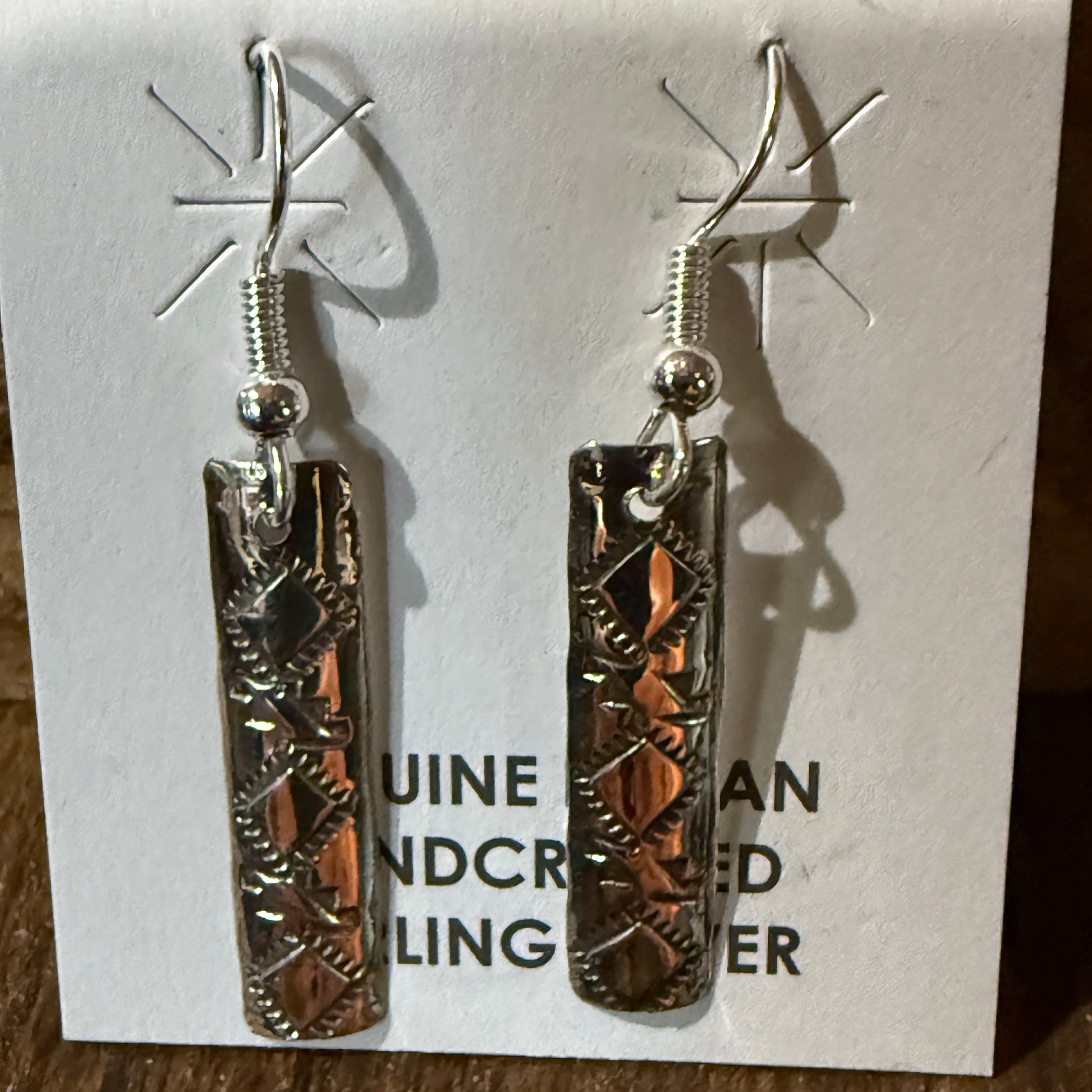 Navajo Handmade Florence Tahe Wire Earrings Sterling Silver 1.75 Inch Drop Wild West Boho