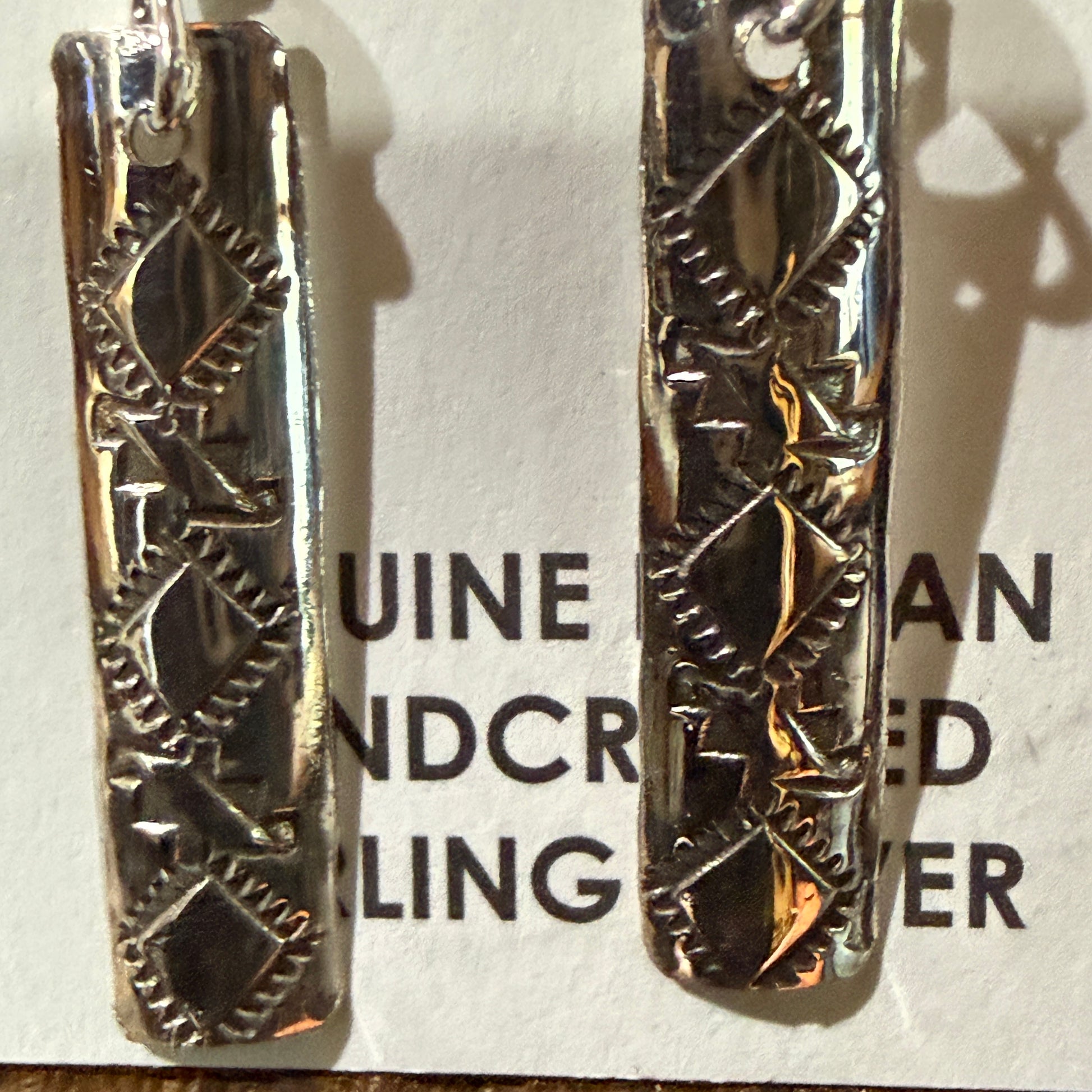 Navajo Handmade Florence Tahe Wire Earrings Sterling Silver 1.75 Inch Drop Wild West Boho