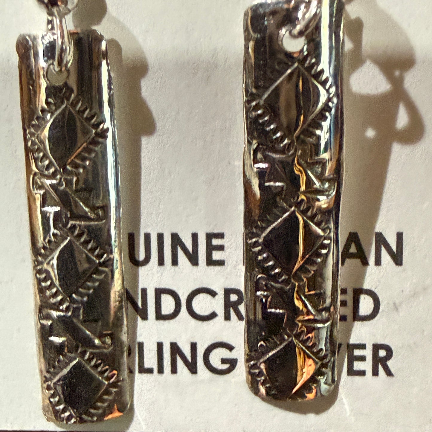 Navajo Handmade Florence Tahe Wire Earrings Sterling Silver 1.75 Inch Drop Wild West Boho