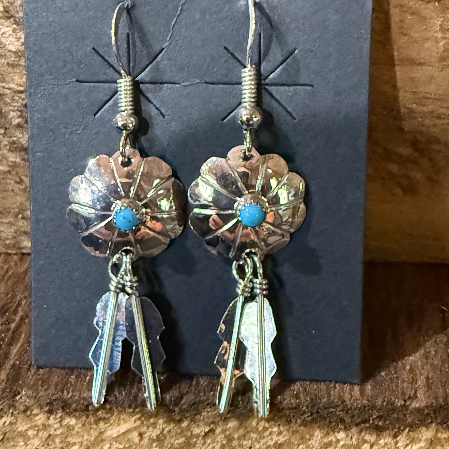 Navajo Handmade Kingman Turquoise Cordallo Chee Earring Sterling Silver Wild West Boho