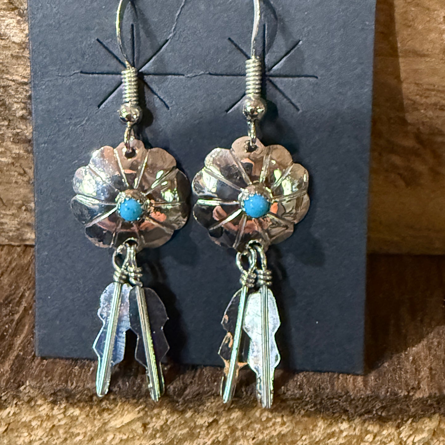 Navajo Handmade Kingman Turquoise Cordallo Chee Earring Sterling Silver Wild West Boho