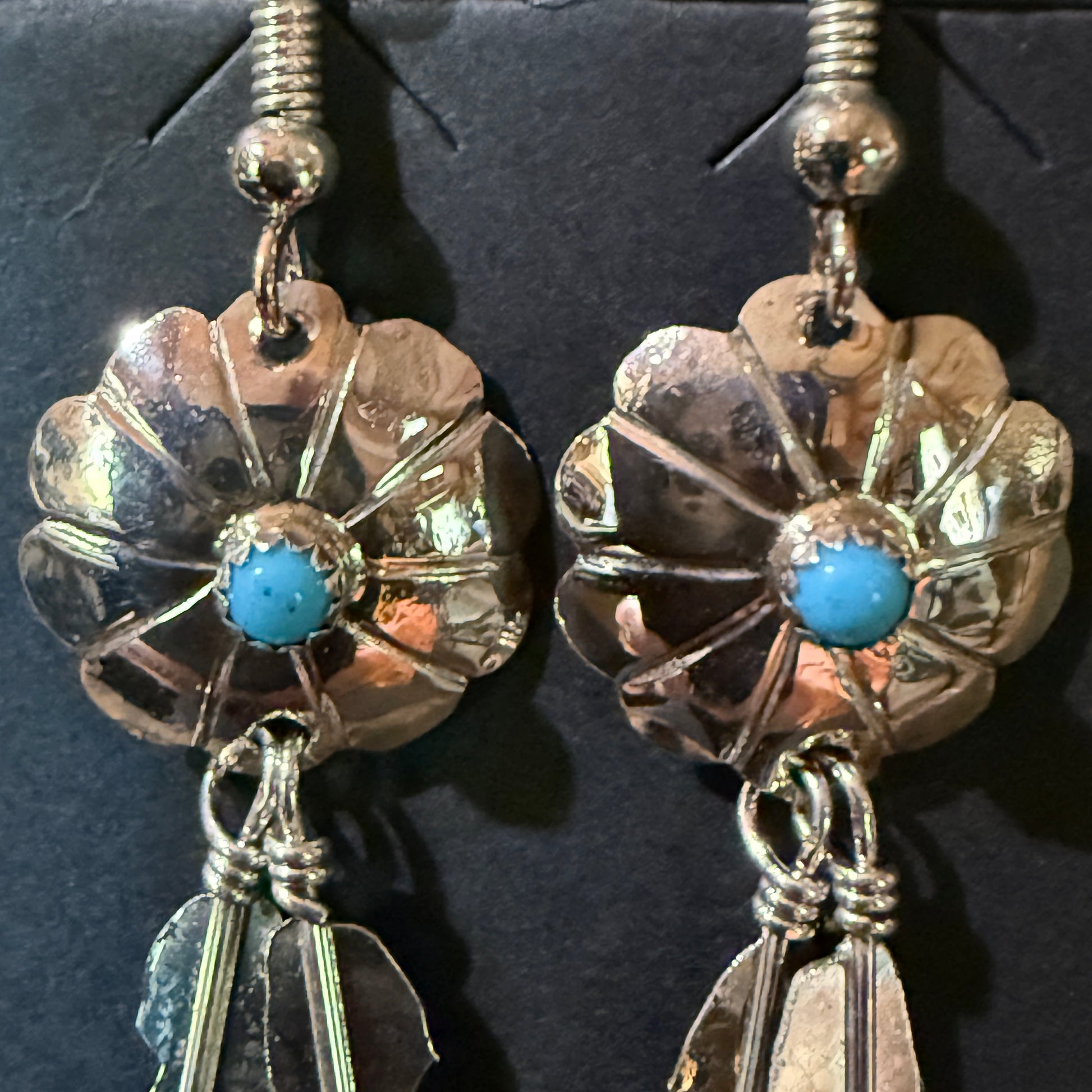 Navajo Handmade Kingman Turquoise Cordallo Chee Earring Sterling Silver Wild West Boho