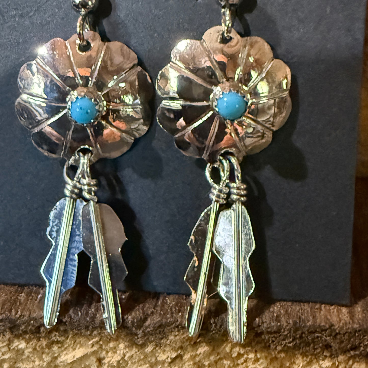 Navajo Handmade Kingman Turquoise Cordallo Chee Earring Sterling Silver Wild West Boho