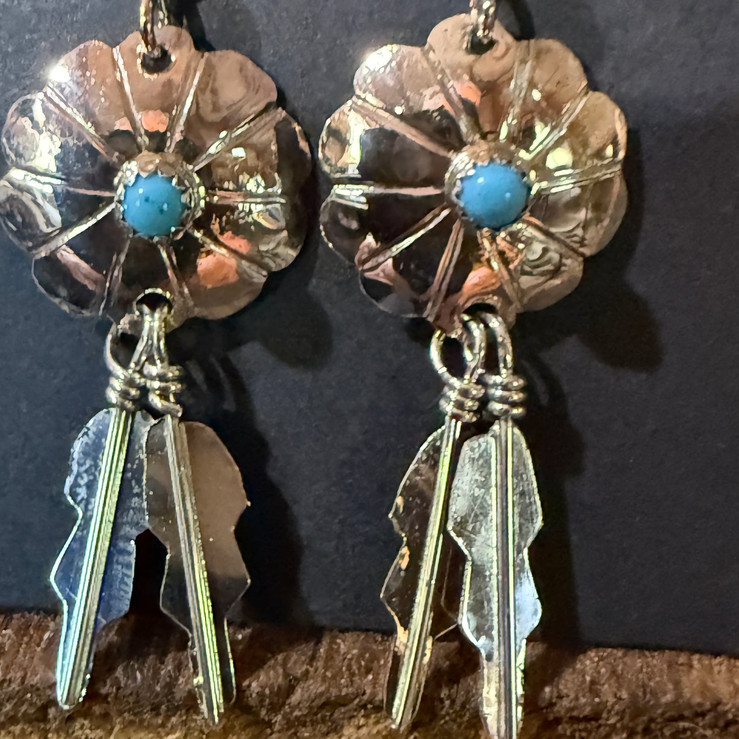Navajo Handmade Kingman Turquoise Cordallo Chee Earring Sterling Silver Wild West Boho
