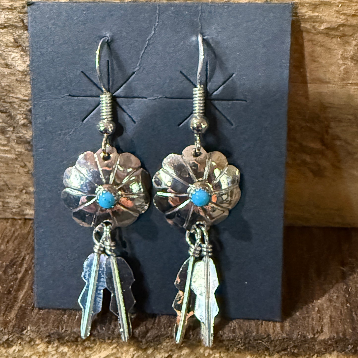 Navajo Handmade Kingman Turquoise Cordallo Chee Earring Sterling Silver Wild West Boho