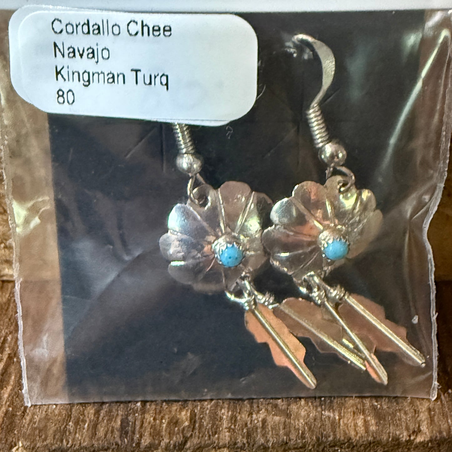 Navajo Handmade Kingman Turquoise Cordallo Chee Earring Sterling Silver Wild West Boho
