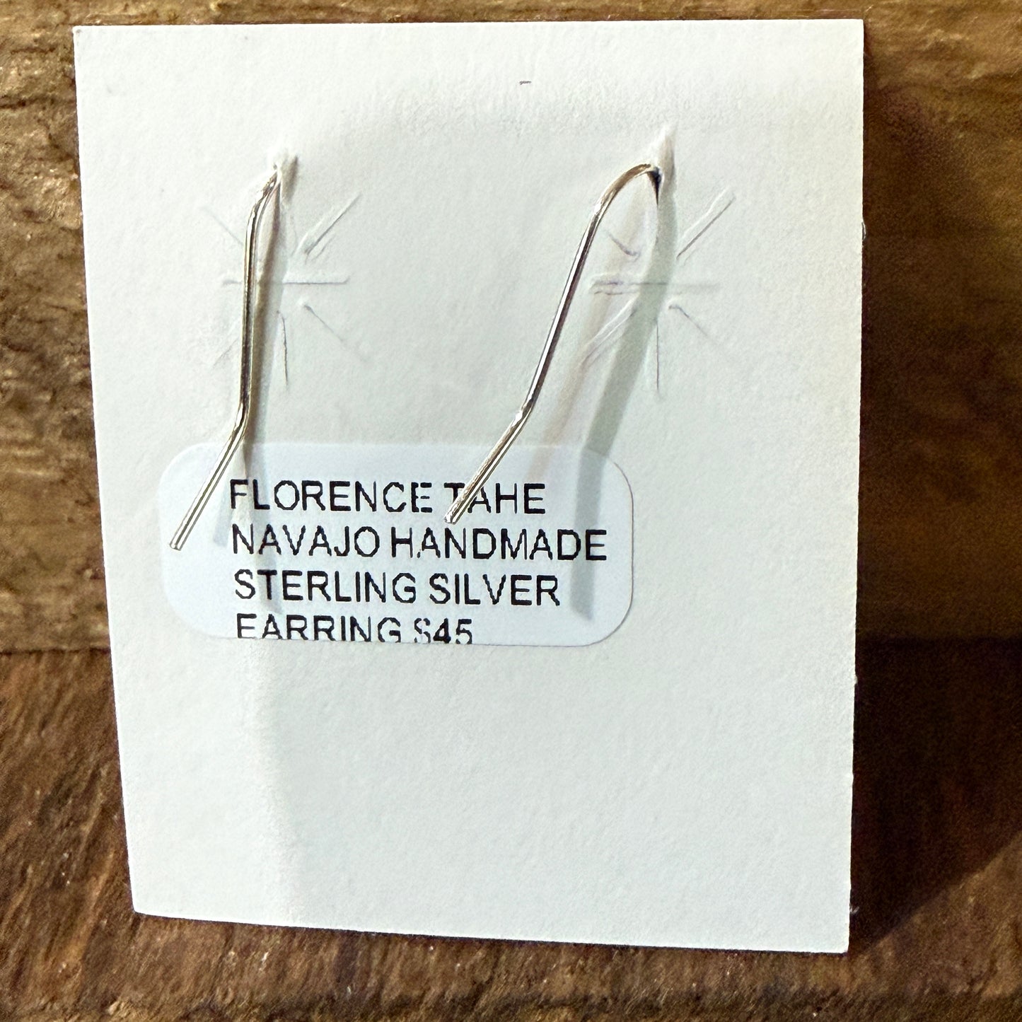 Navajo Handmade Florence Tahe Signed Wire Earrings Sterling Silver 1.75 Drop Wild West Boho