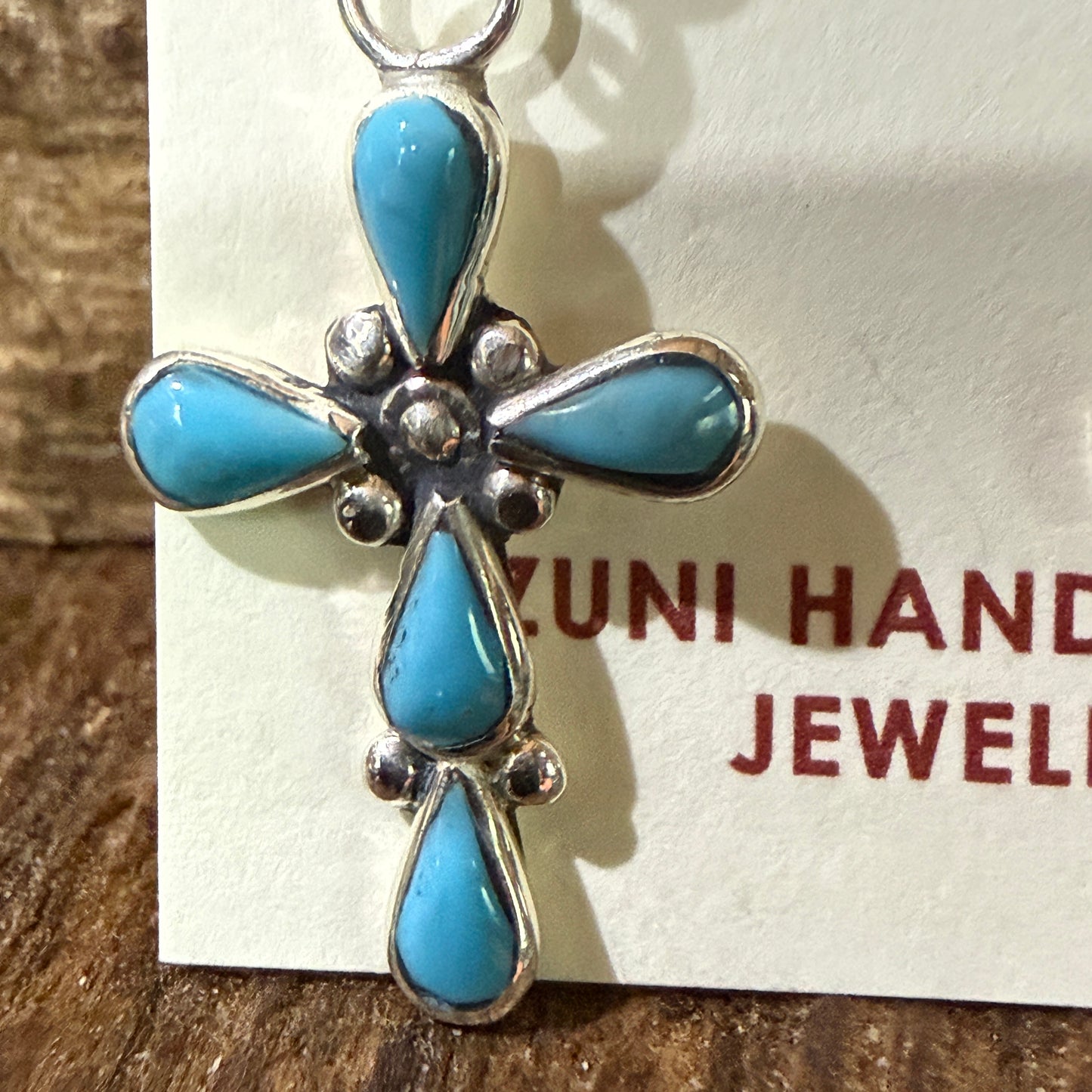 Zuni Kingman Turquoise Bryce Cross Earrings Sterling Silver Drop Wild West Boho