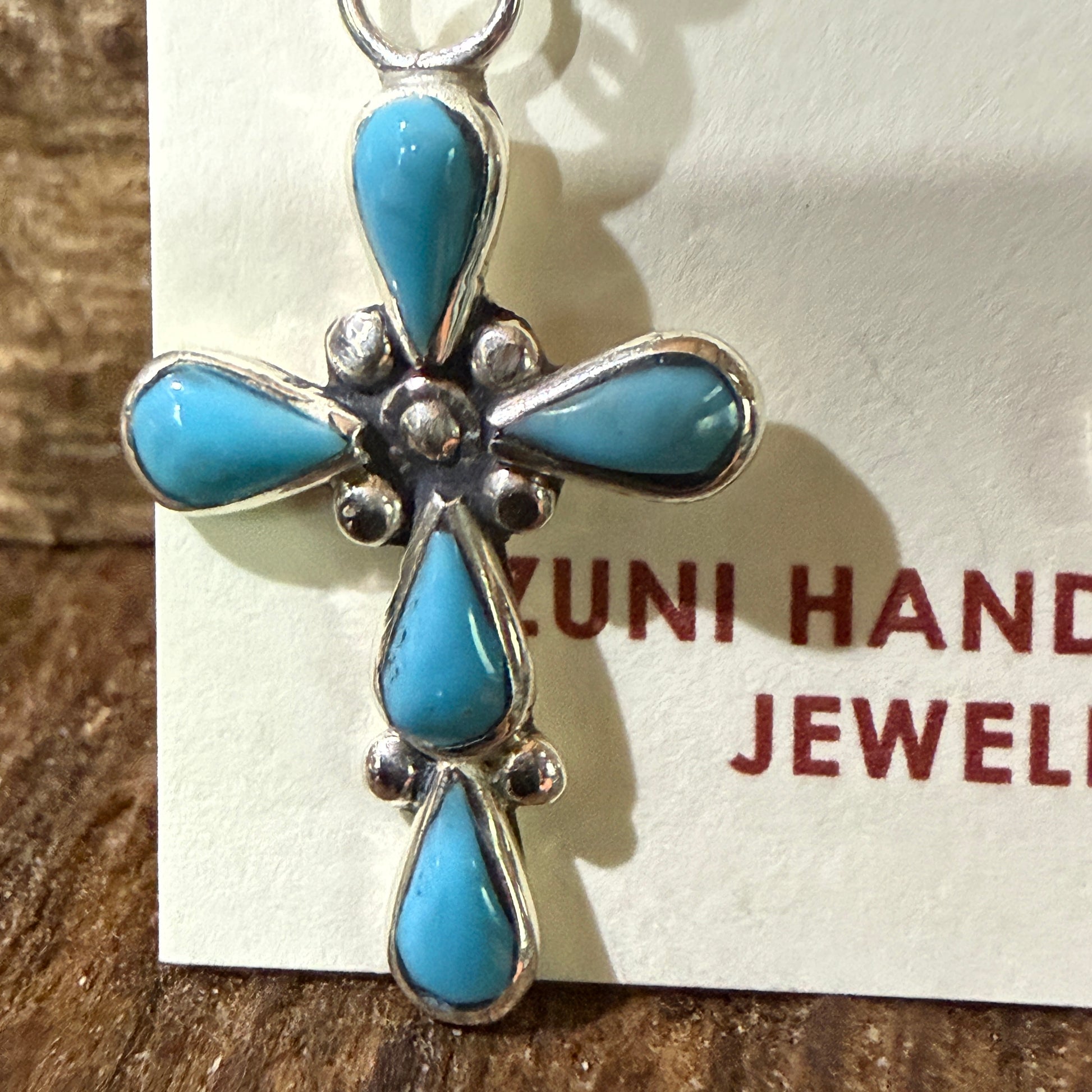 Zuni Kingman Turquoise Bryce Cross Earrings Sterling Silver Drop Wild West Boho