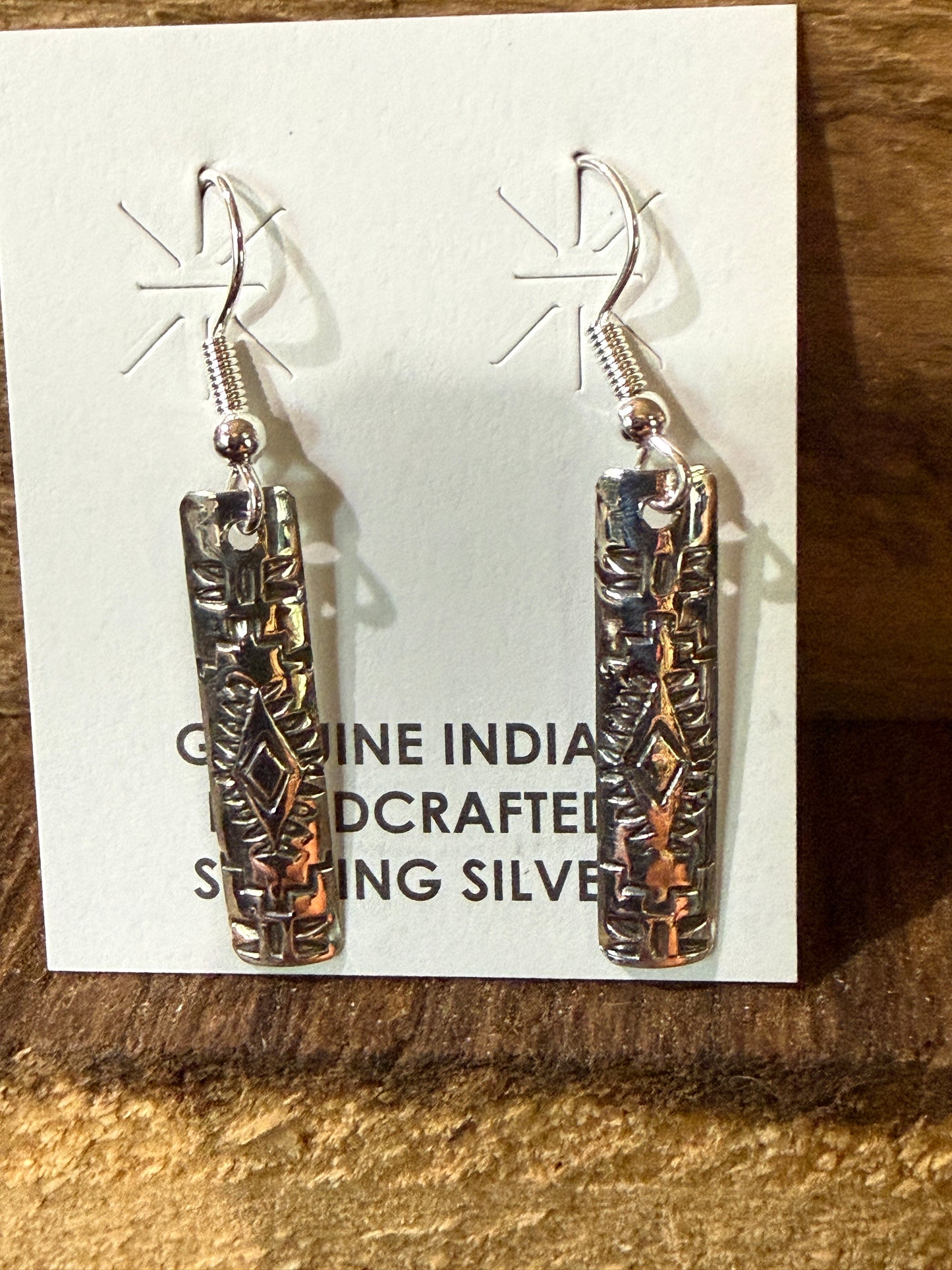Navajo Handmade Florence Tahe Signed Wire Earrings Sterling Silver 1.75 Drop Wild West Boho