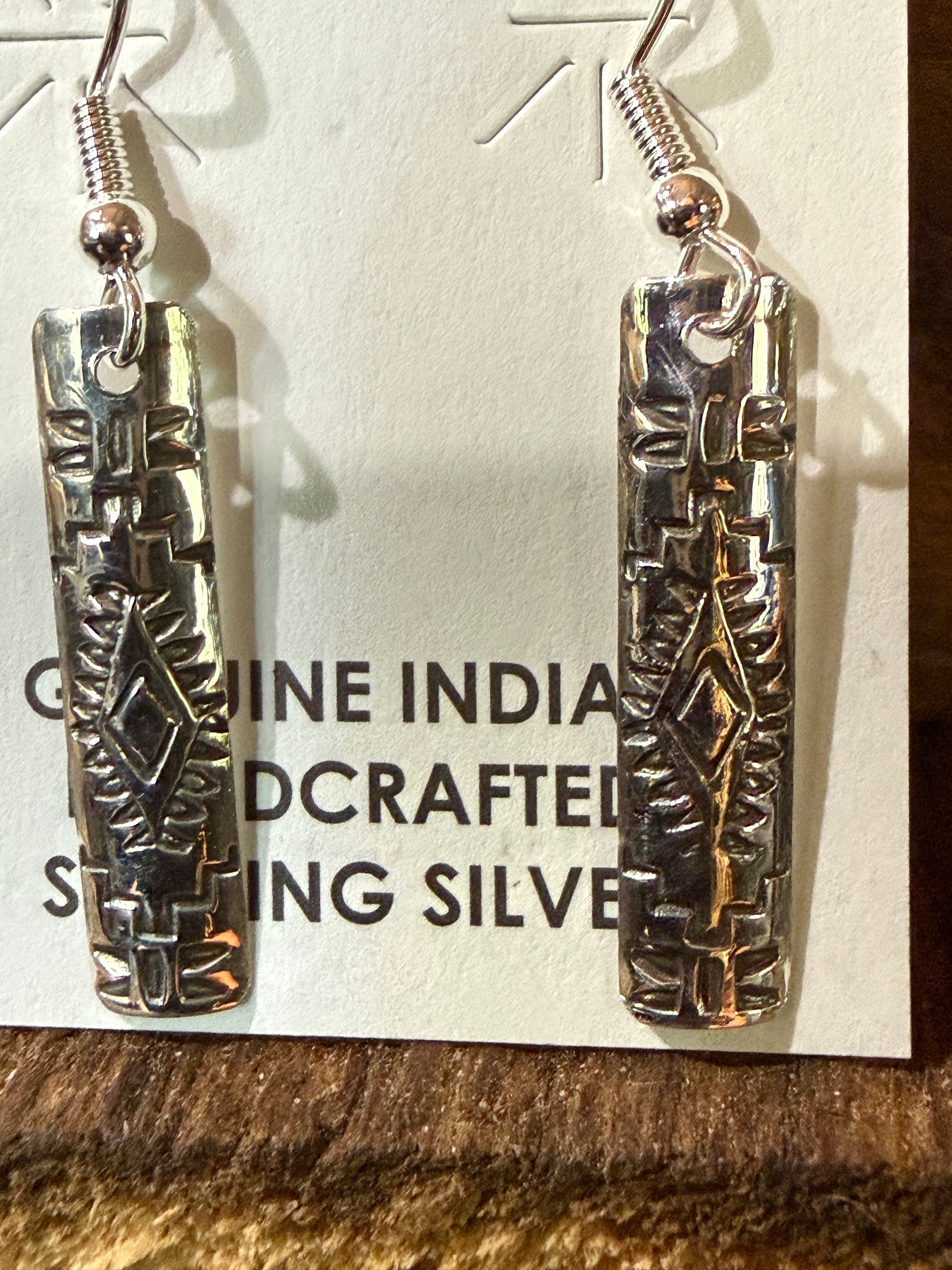 Navajo Handmade Florence Tahe Signed Wire Earrings Sterling Silver 1.75 Drop Wild West Boho