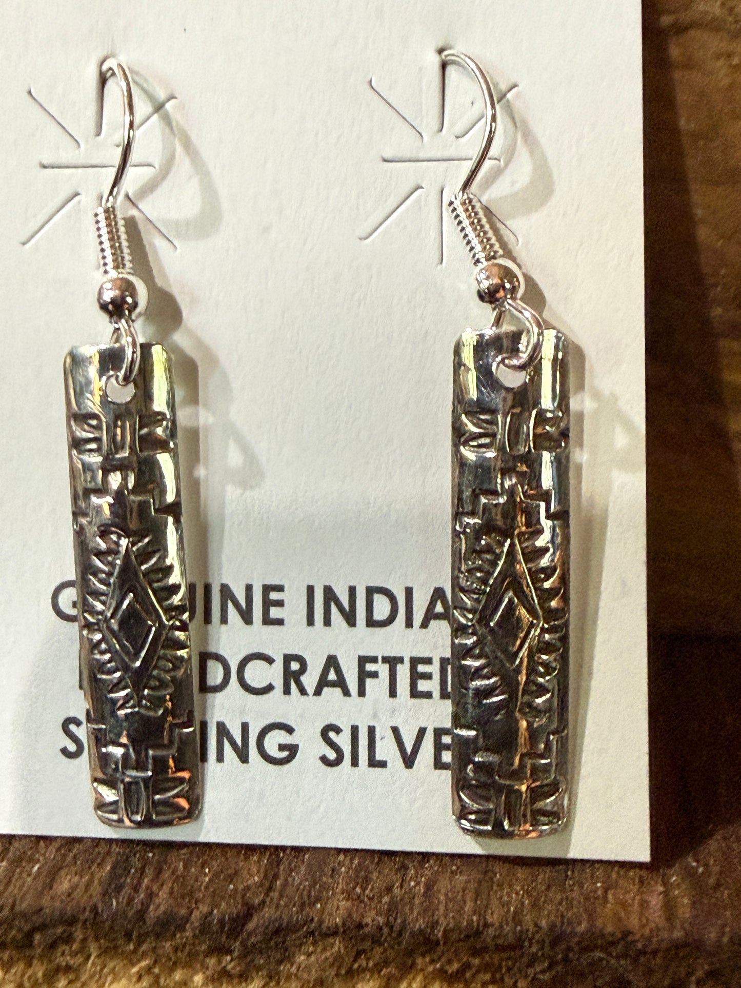 Navajo Handmade Florence Tahe Signed Wire Earrings Sterling Silver 1.75 Drop Wild West Boho