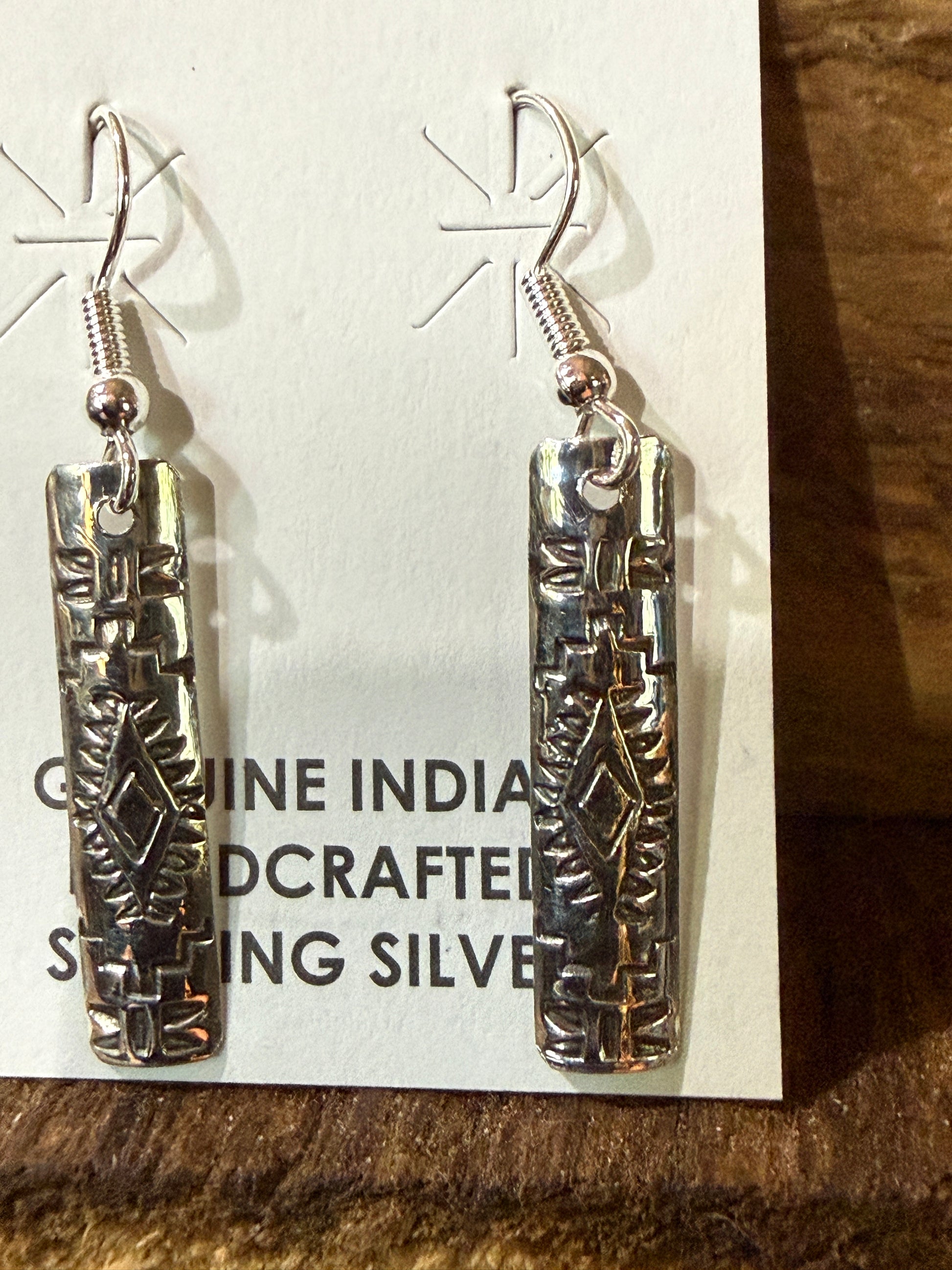 Navajo Handmade Florence Tahe Signed Wire Earrings Sterling Silver 1.75 Drop Wild West Boho