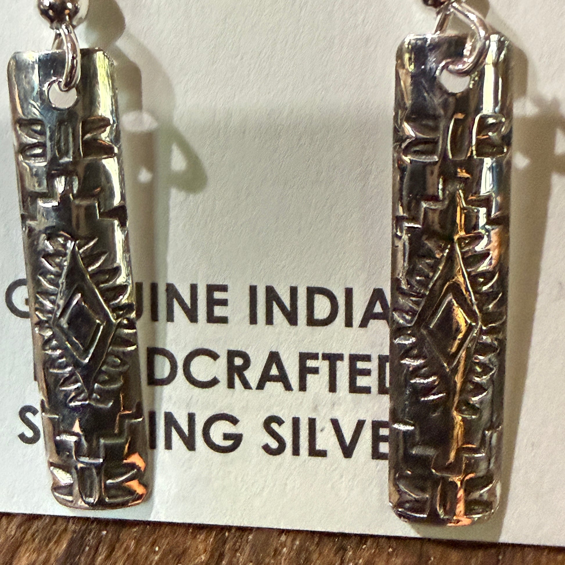 Navajo Handmade Florence Tahe Signed Wire Earrings Sterling Silver 1.75 Drop Wild West Boho