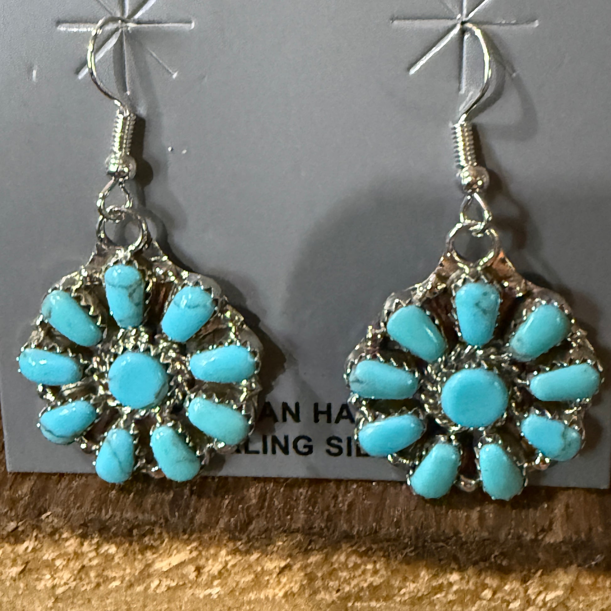 Navajo Handmade Juliana Benally Kingman Drop Earring Cluster Sterling Silver Wild West Boho