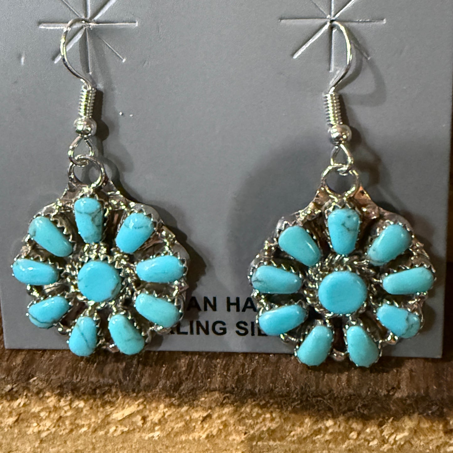 Navajo Handmade Juliana Benally Kingman Drop Earring Cluster Sterling Silver Wild West Boho