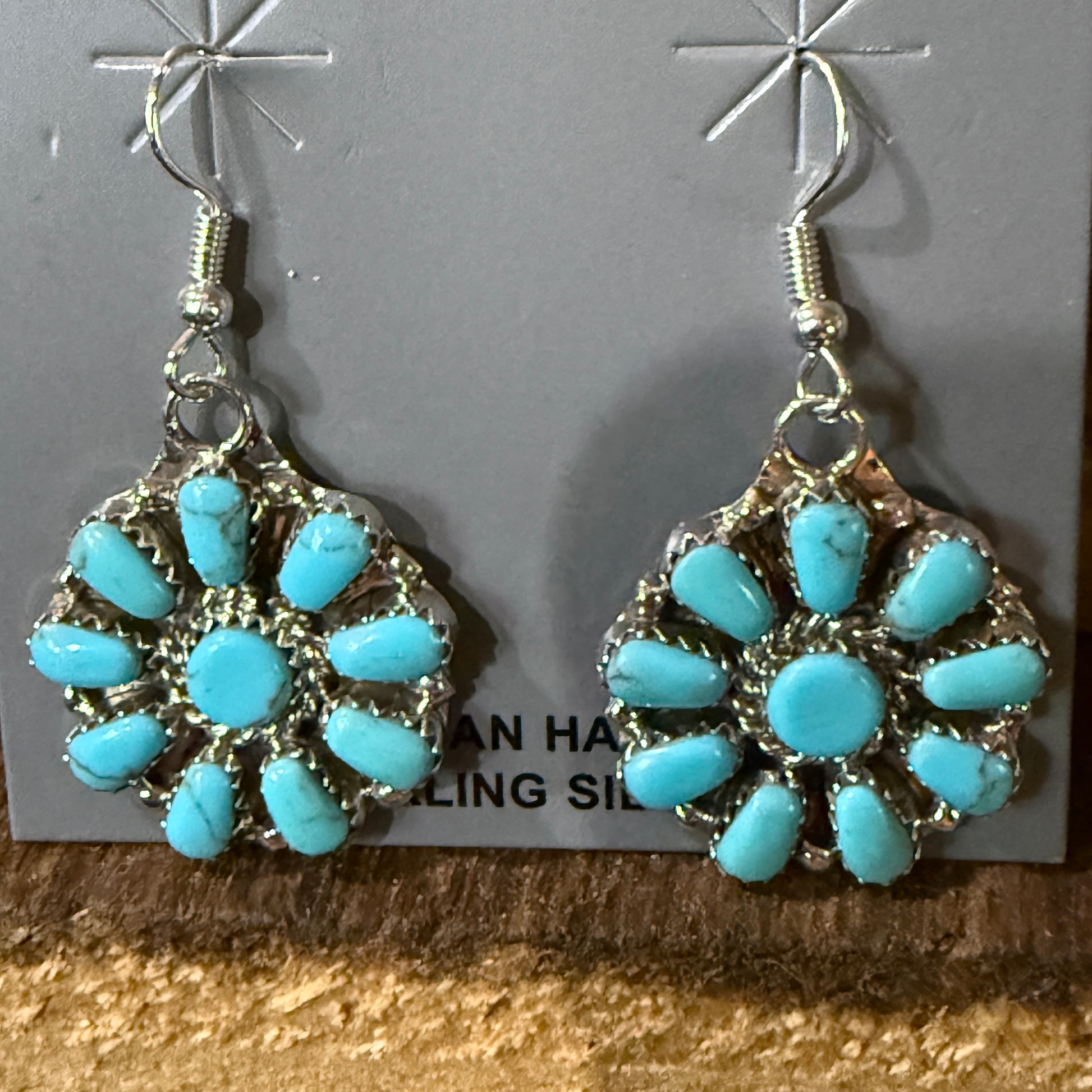 Navajo Handmade Juliana Benally Kingman Drop Earring Cluster Sterling Silver Wild West Boho