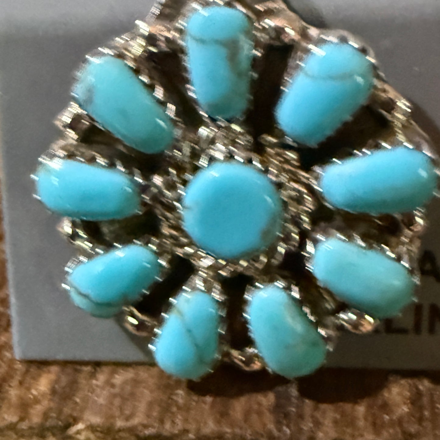 Navajo Handmade Juliana Benally Kingman Drop Earring Cluster Sterling Silver Wild West Boho