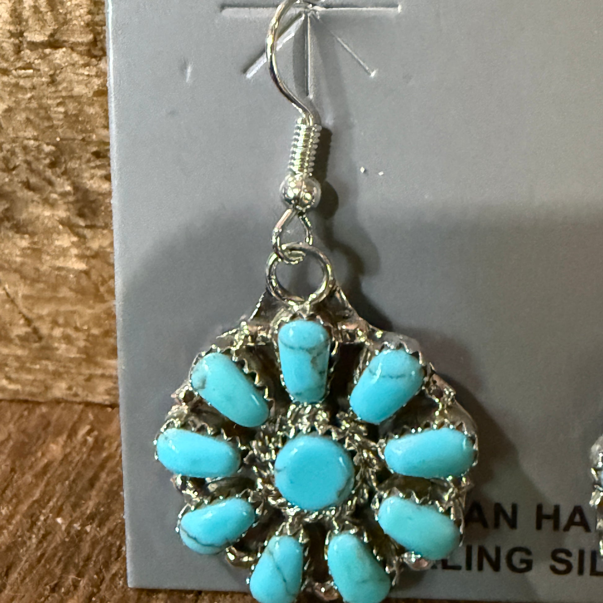 Navajo Handmade Juliana Benally Kingman Drop Earring Cluster Sterling Silver Wild West Boho
