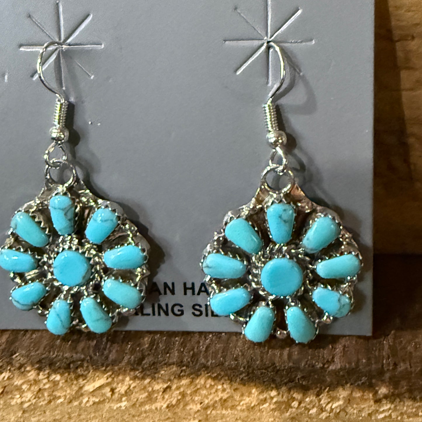 Navajo Handmade Juliana Benally Kingman Drop Earring Cluster Sterling Silver Wild West Boho