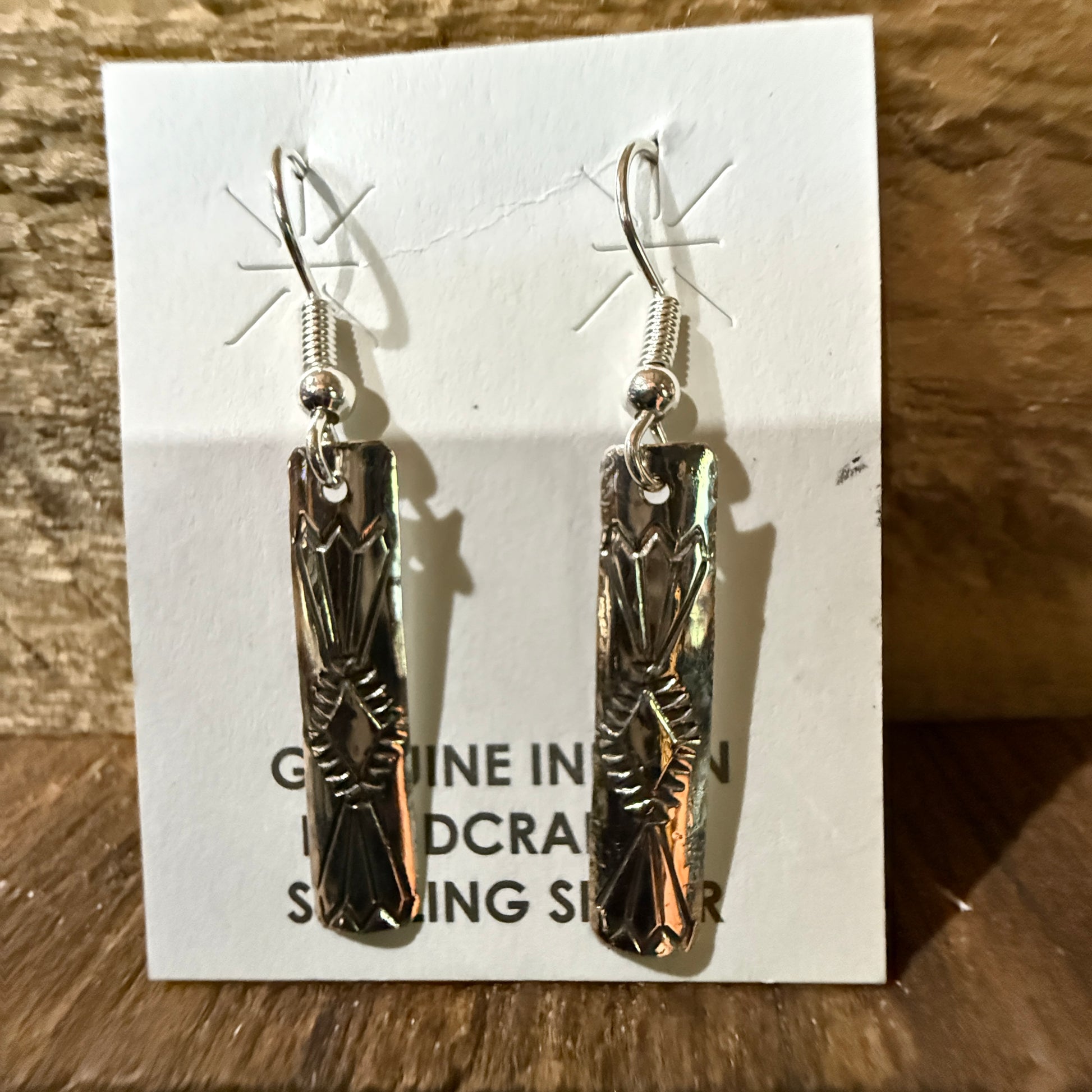 Navajo Handmade Florence Tahe Signed Wire Earrings Sterling Silver 1.75 Drop Wild West Boho
