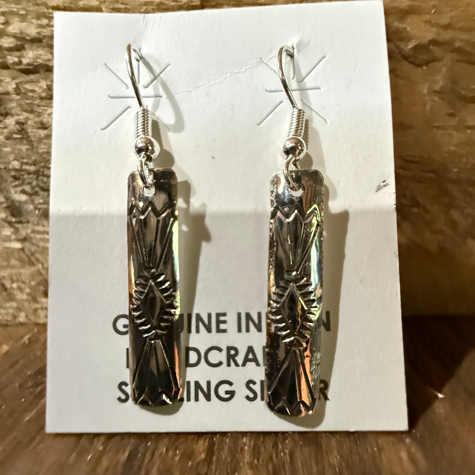 Navajo Handmade Florence Tahe Signed Wire Earrings Sterling Silver 1.75 Drop Wild West Boho