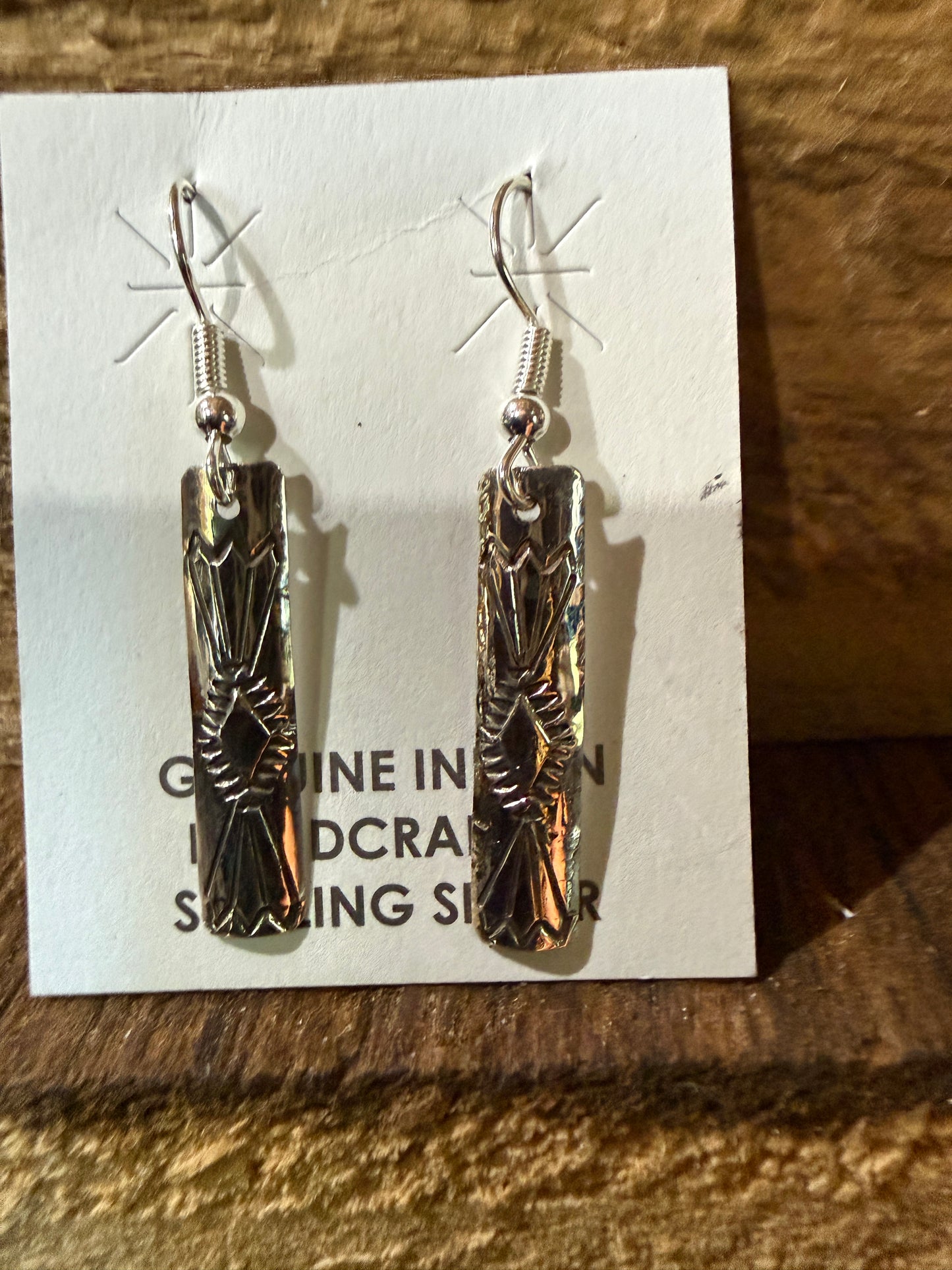 Navajo Handmade Florence Tahe Signed Wire Earrings Sterling Silver 1.75 Drop Wild West Boho