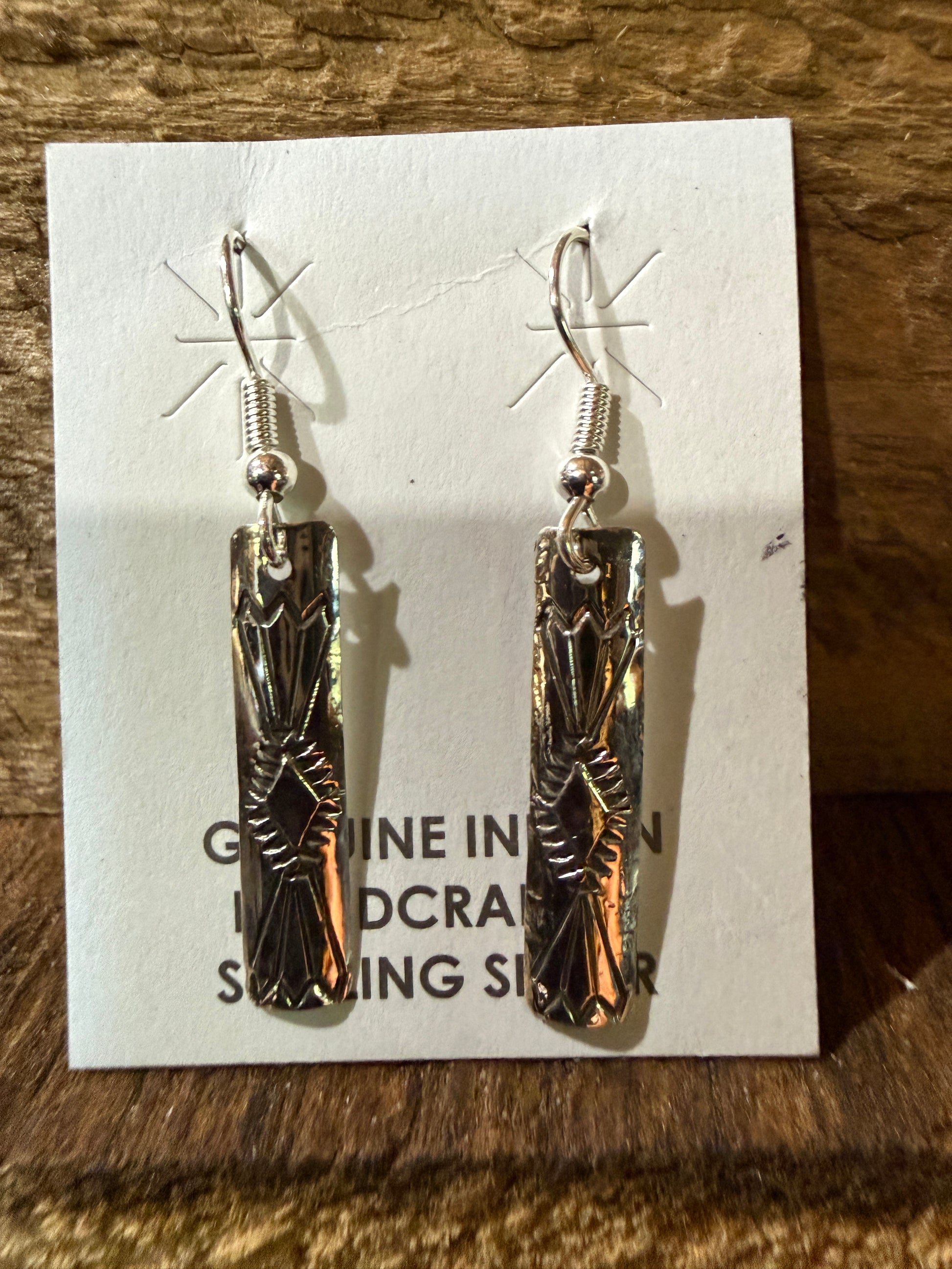 Navajo Handmade Florence Tahe Signed Wire Earrings Sterling Silver 1.75 Drop Wild West Boho