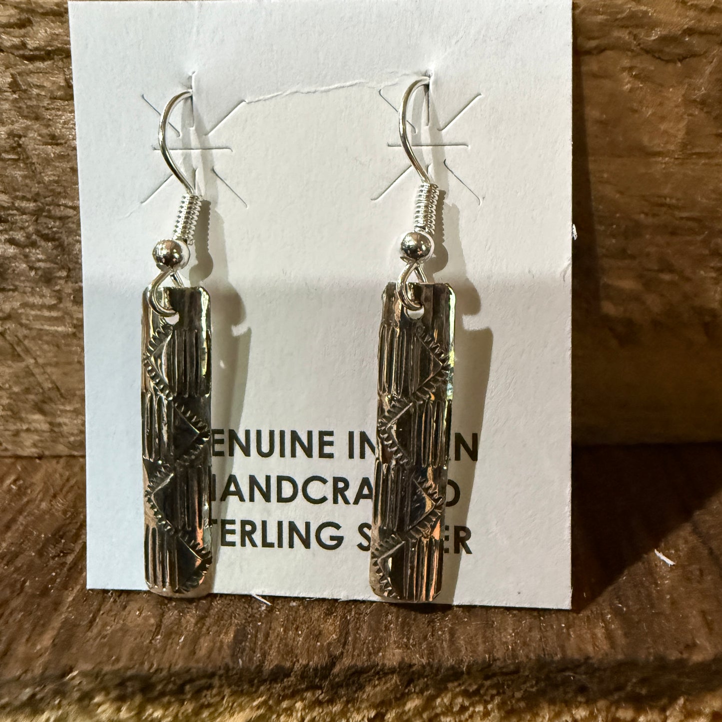 Navajo Florence Tahe Signed Wire Earrings Sterling Silver 1.75 Inch Drop Wild West Boho