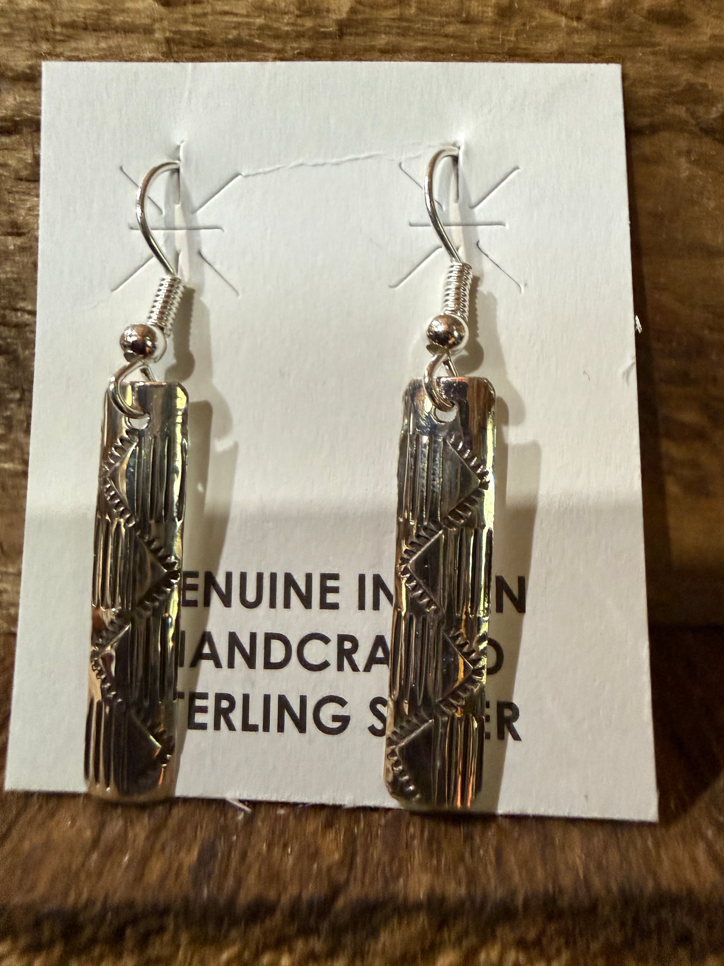 Navajo Florence Tahe Signed Wire Earrings Sterling Silver 1.75 Inch Drop Wild West Boho
