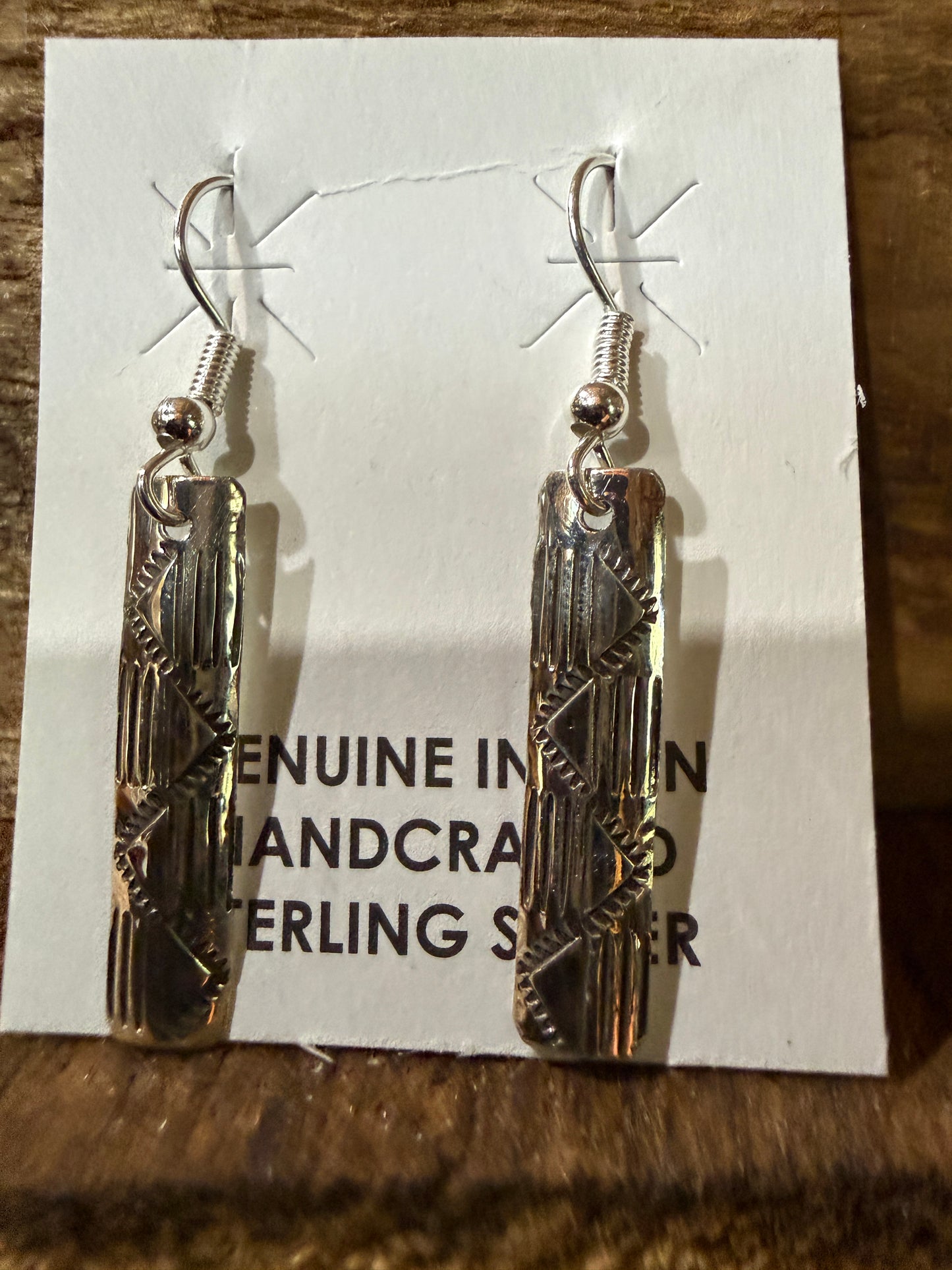Navajo Florence Tahe Signed Wire Earrings Sterling Silver 1.75 Inch Drop Wild West Boho