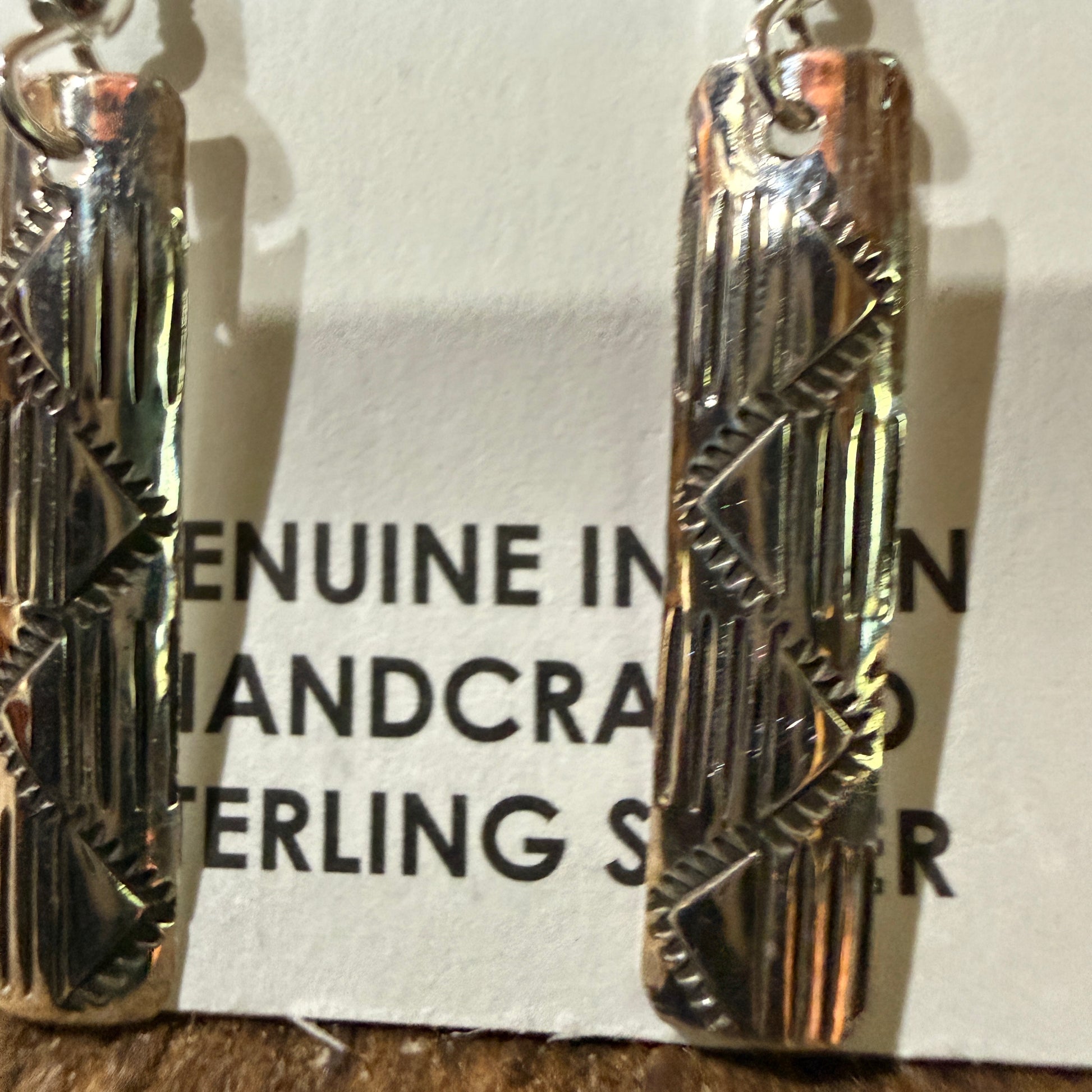 Navajo Florence Tahe Signed Wire Earrings Sterling Silver 1.75 Inch Drop Wild West Boho