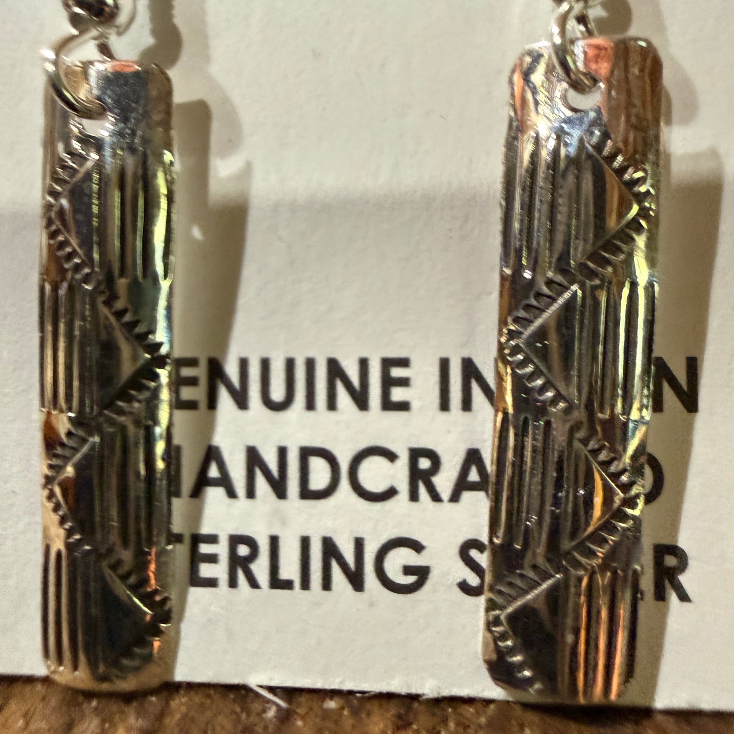 Navajo Florence Tahe Signed Wire Earrings Sterling Silver 1.75 Inch Drop Wild West Boho
