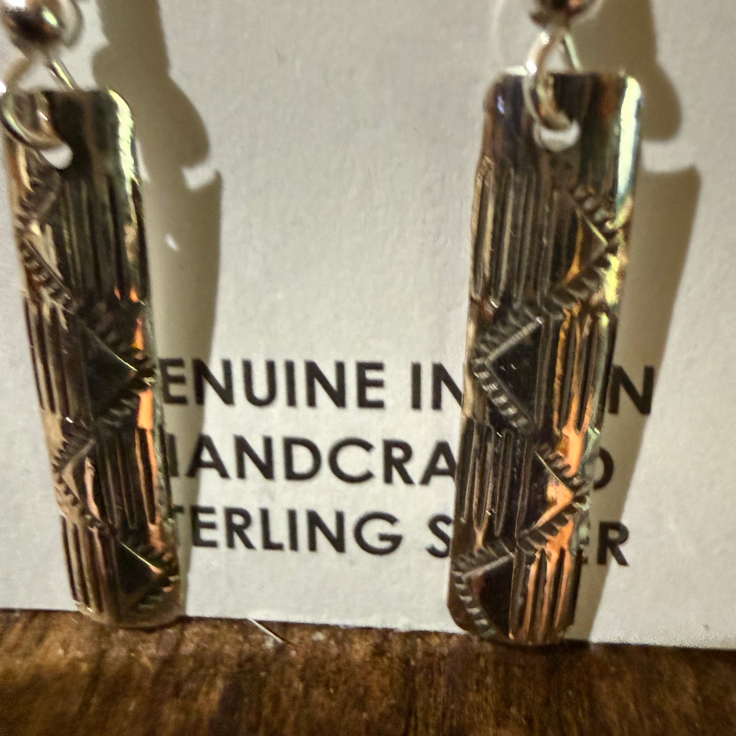 Navajo Florence Tahe Signed Wire Earrings Sterling Silver 1.75 Inch Drop Wild West Boho