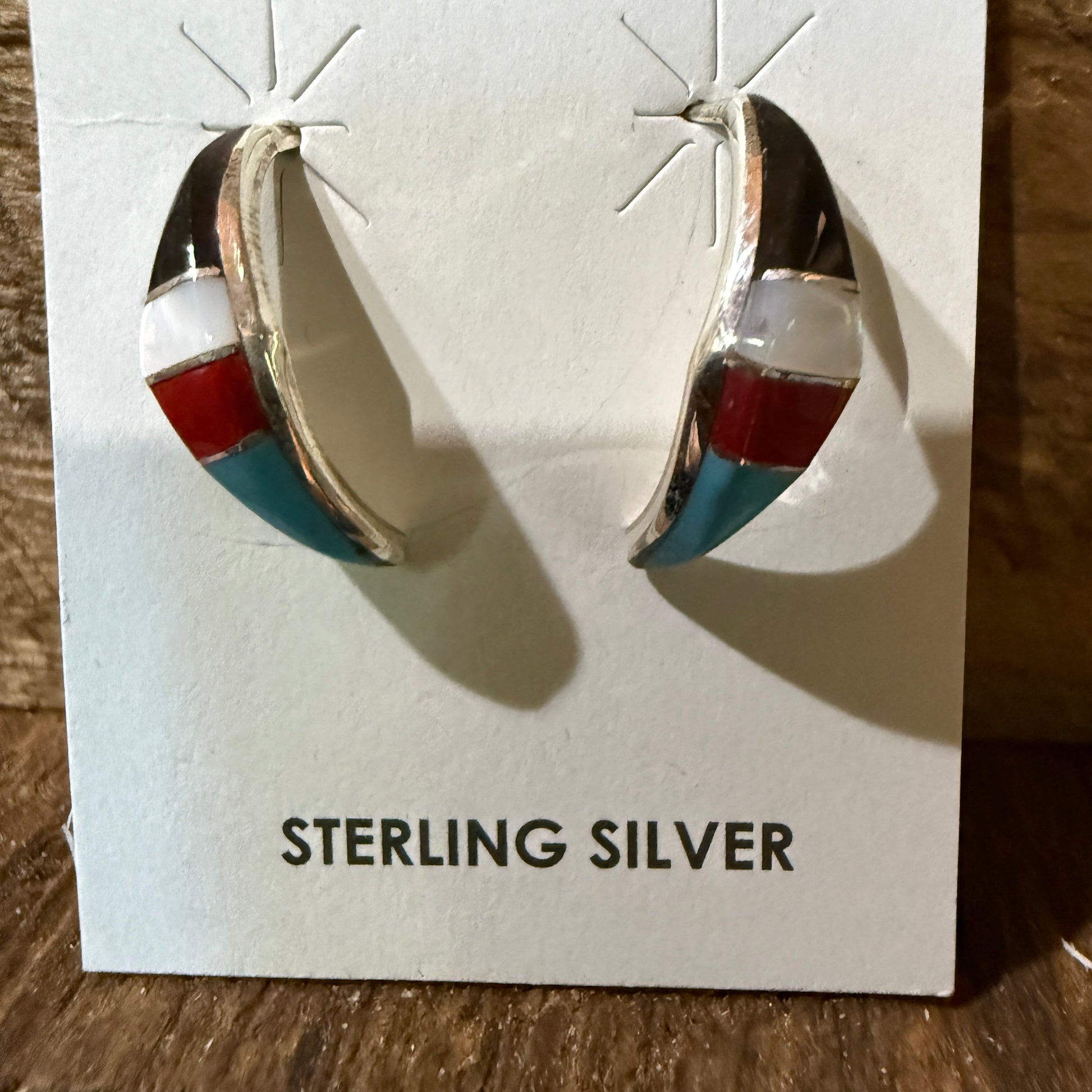 Zuni Handmade Inlaid Sterling Silver Stud Earring By Robert Kanesta Wild West Boho