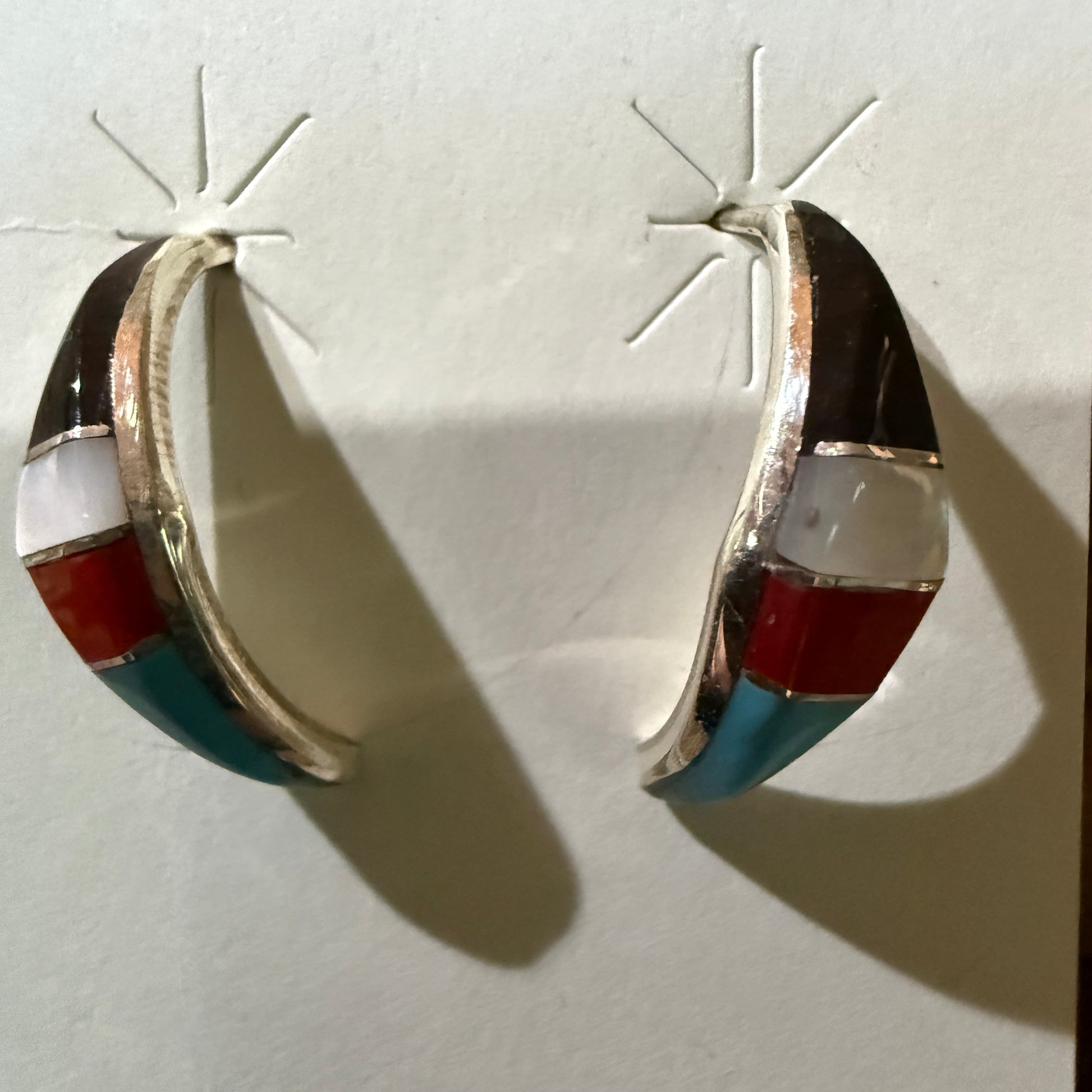 Zuni Handmade Inlaid Sterling Silver Stud Earring By Robert Kanesta Wild West Boho