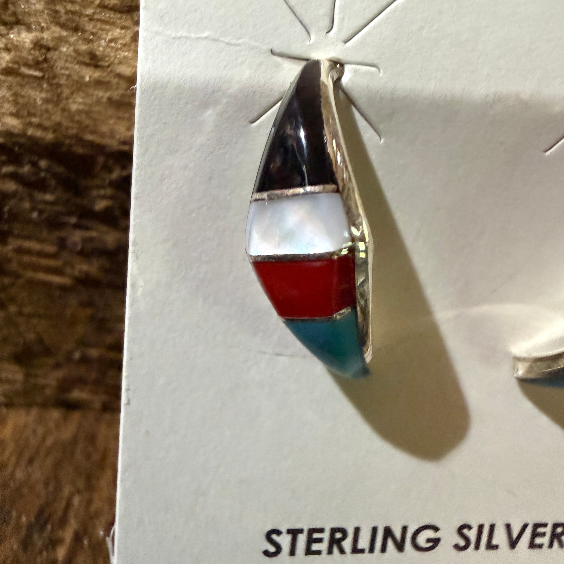 Zuni Handmade Inlaid Sterling Silver Stud Earring By Robert Kanesta Wild West Boho